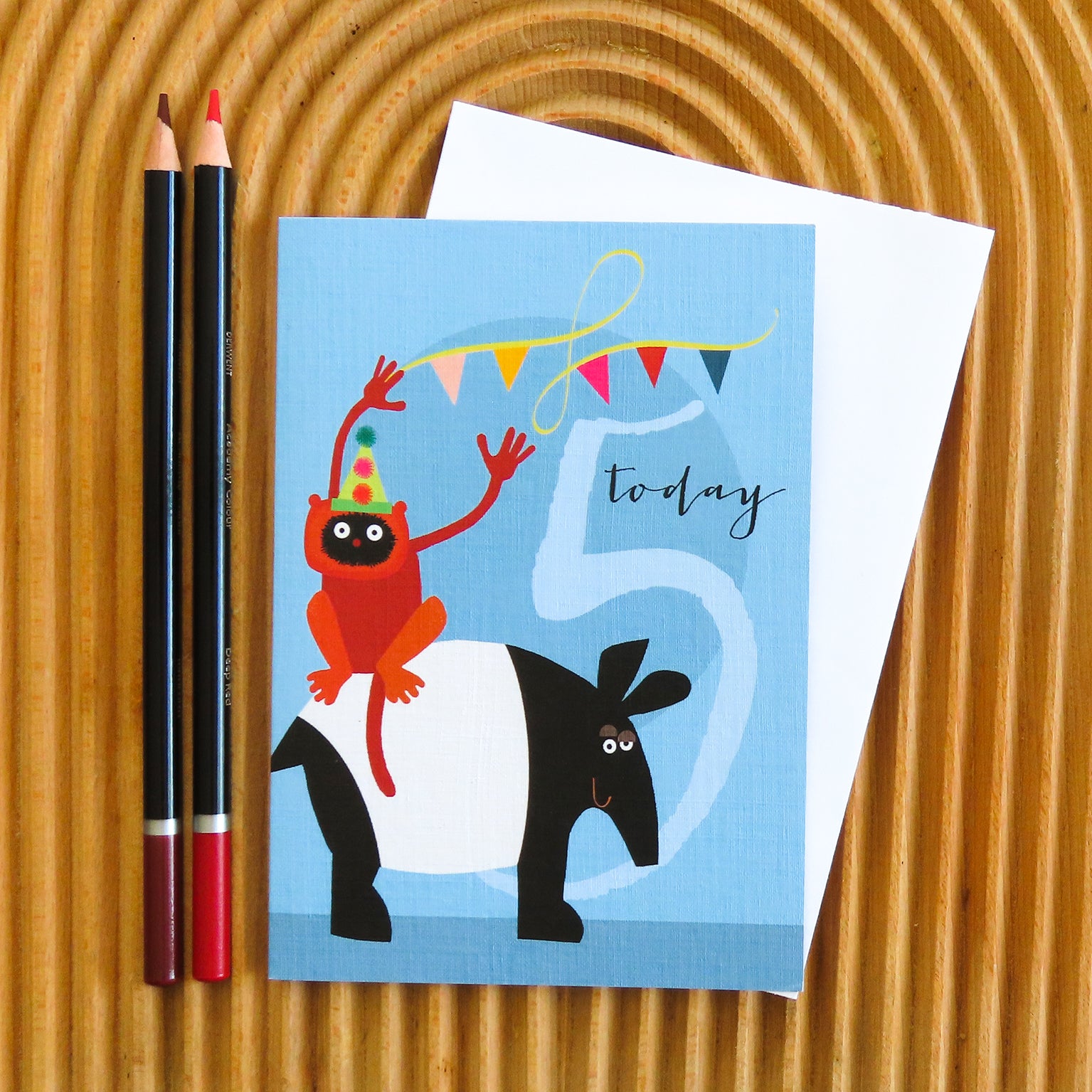 NA05 tapir & red ruffed lemur 5th birthday card