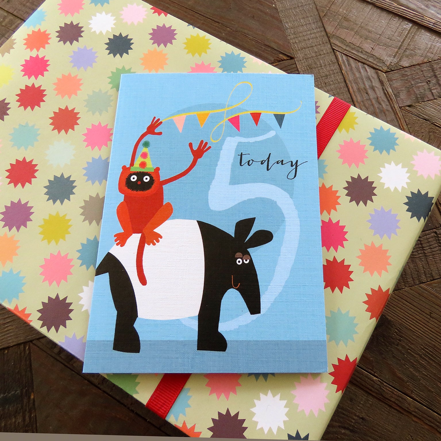 NA05 tapir & red ruffed lemur 5th birthday card