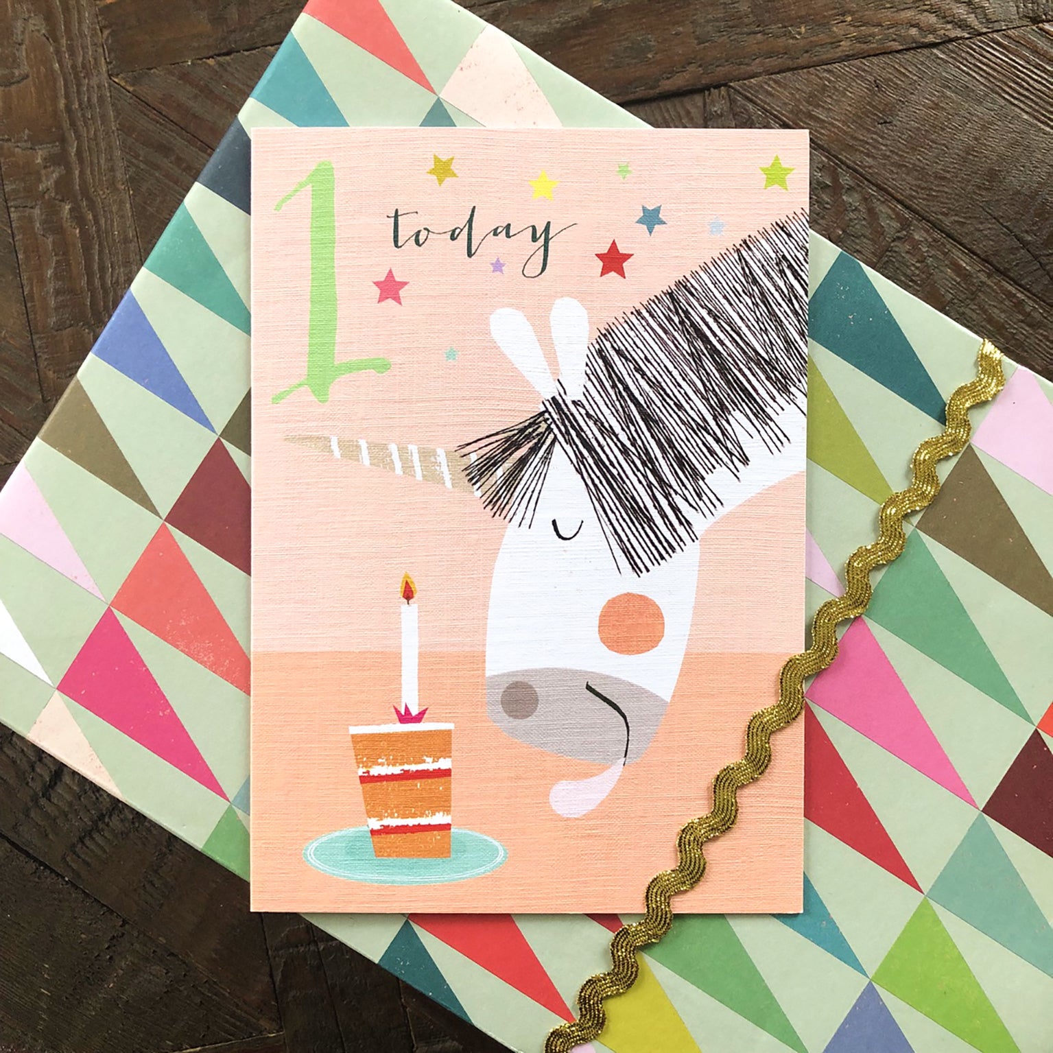 NA06 unicorn 1st birthday card