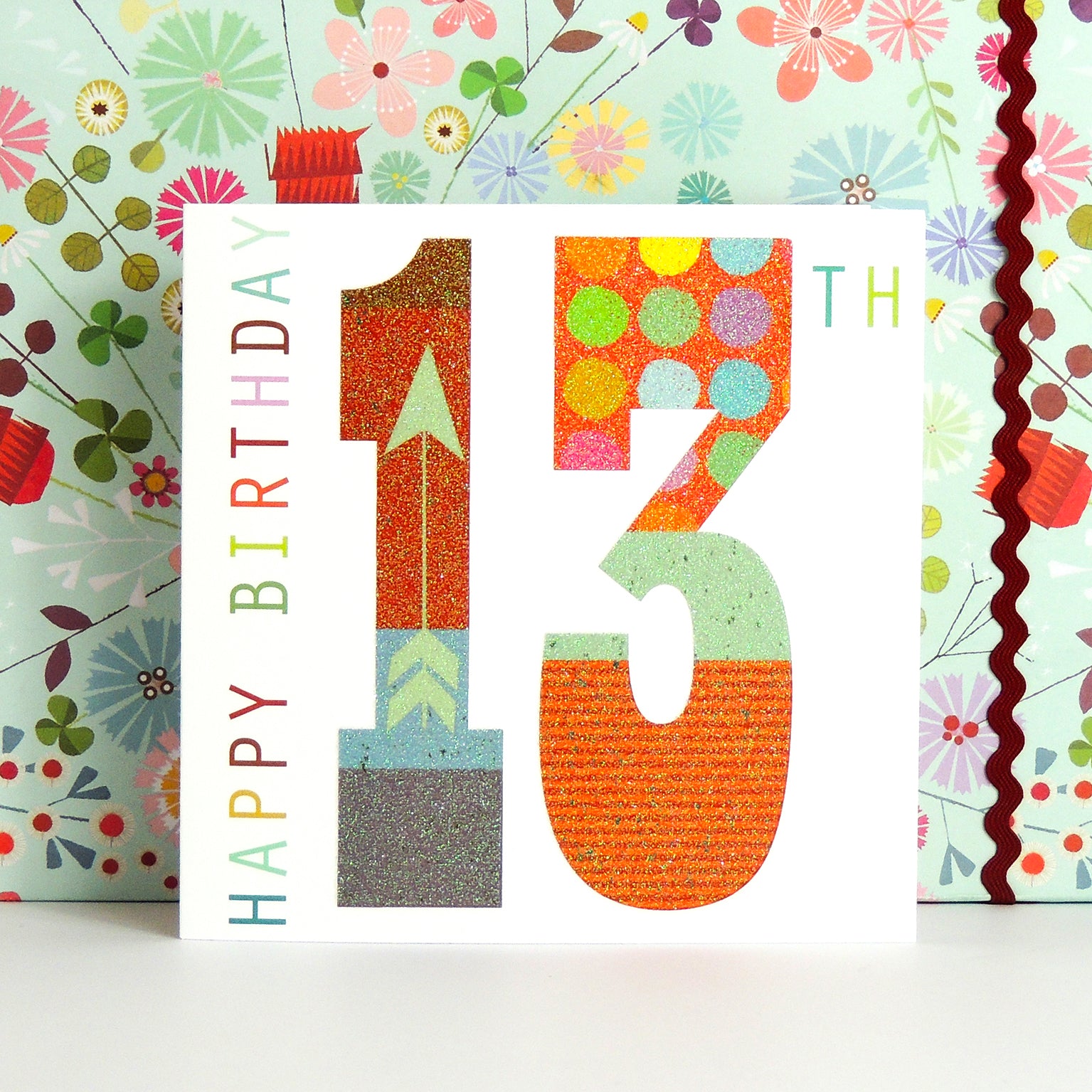 NO13 glittery number thirteen card