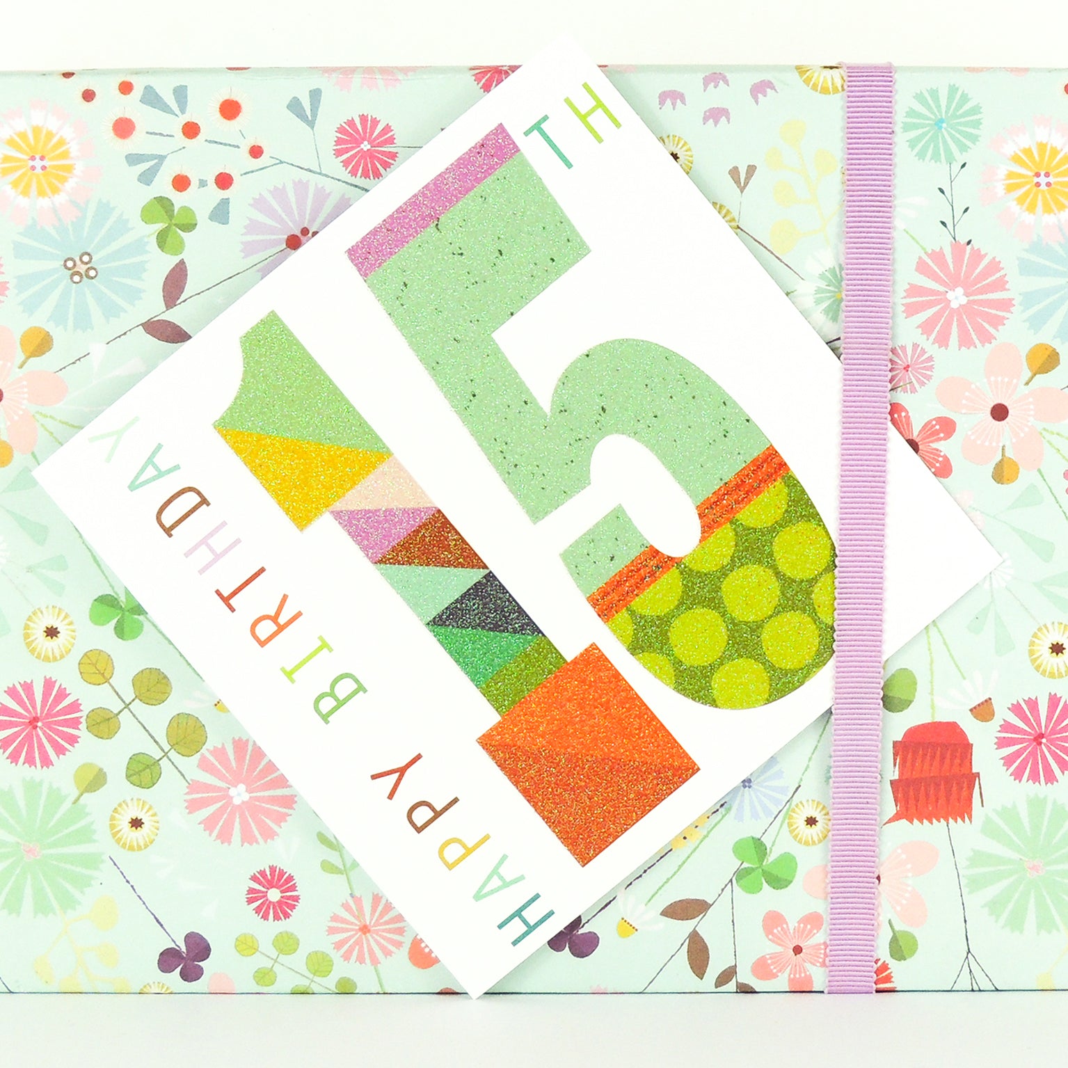 NO15 glittery number fifteen card