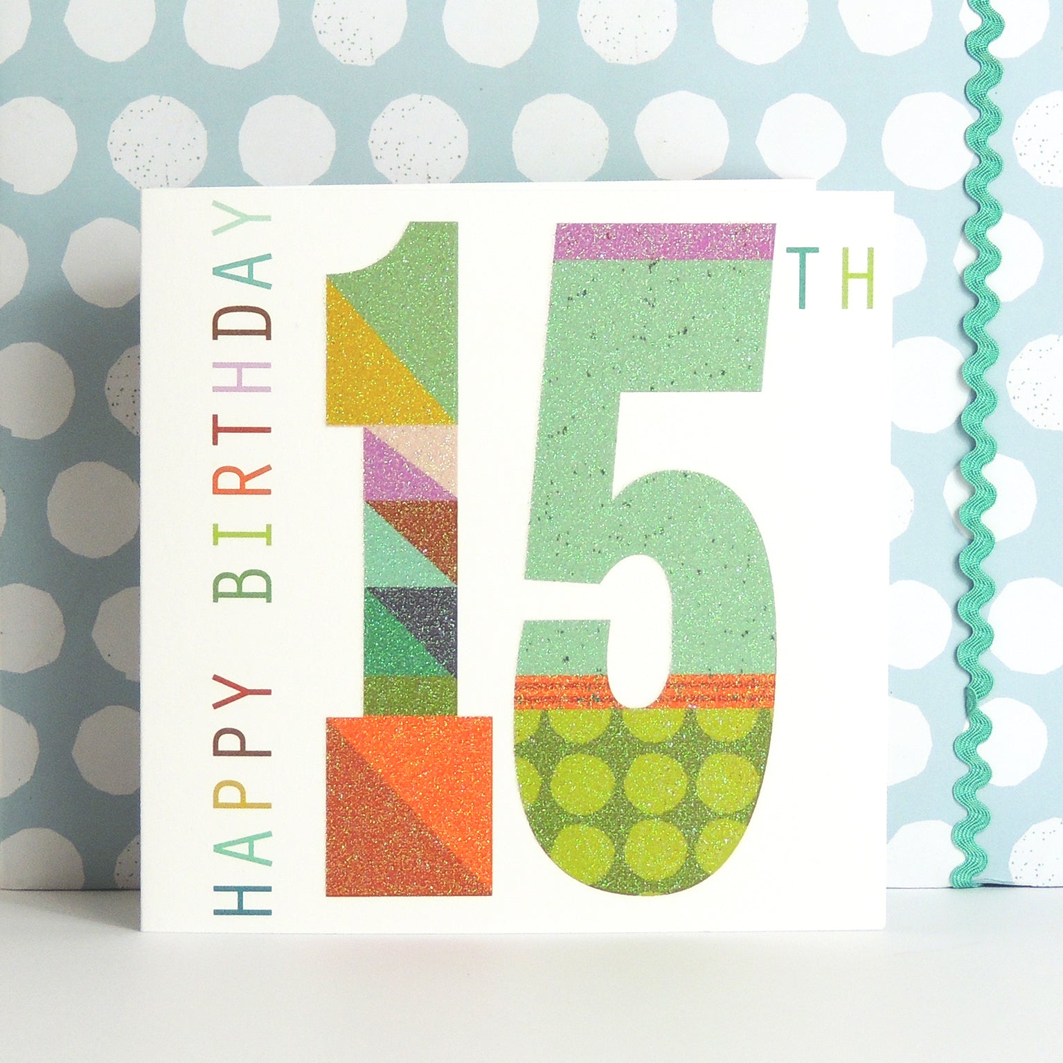 NO15 glittery number fifteen card