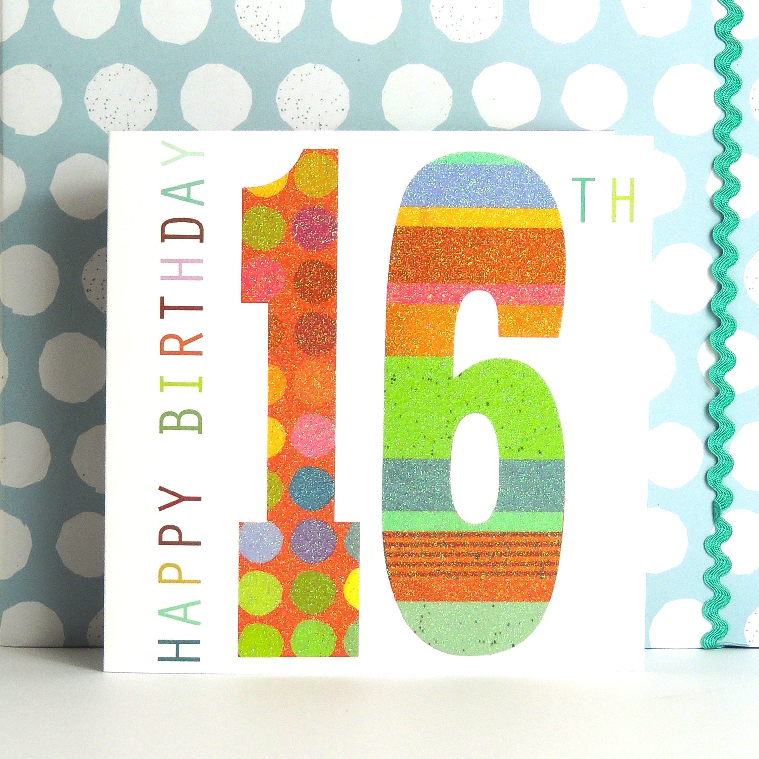 NO16 glittery number sixteen card