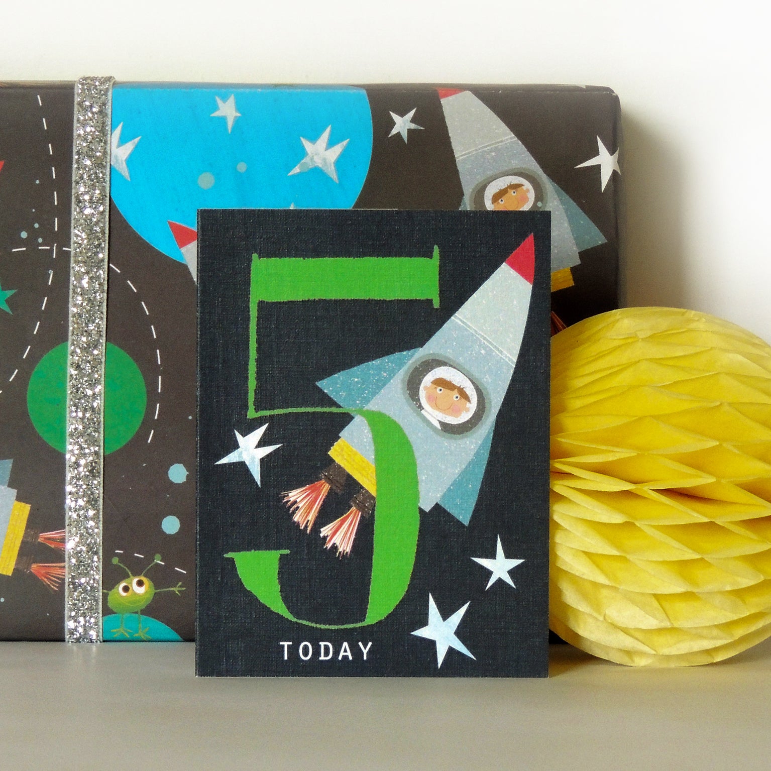 mini rocket 5th birthday card