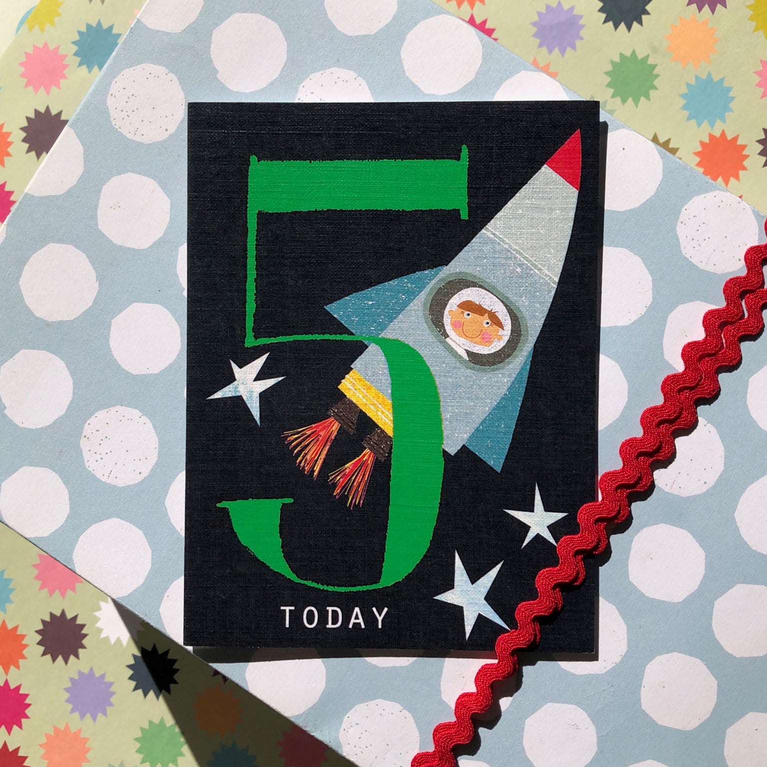 mini rocket 5th birthday card