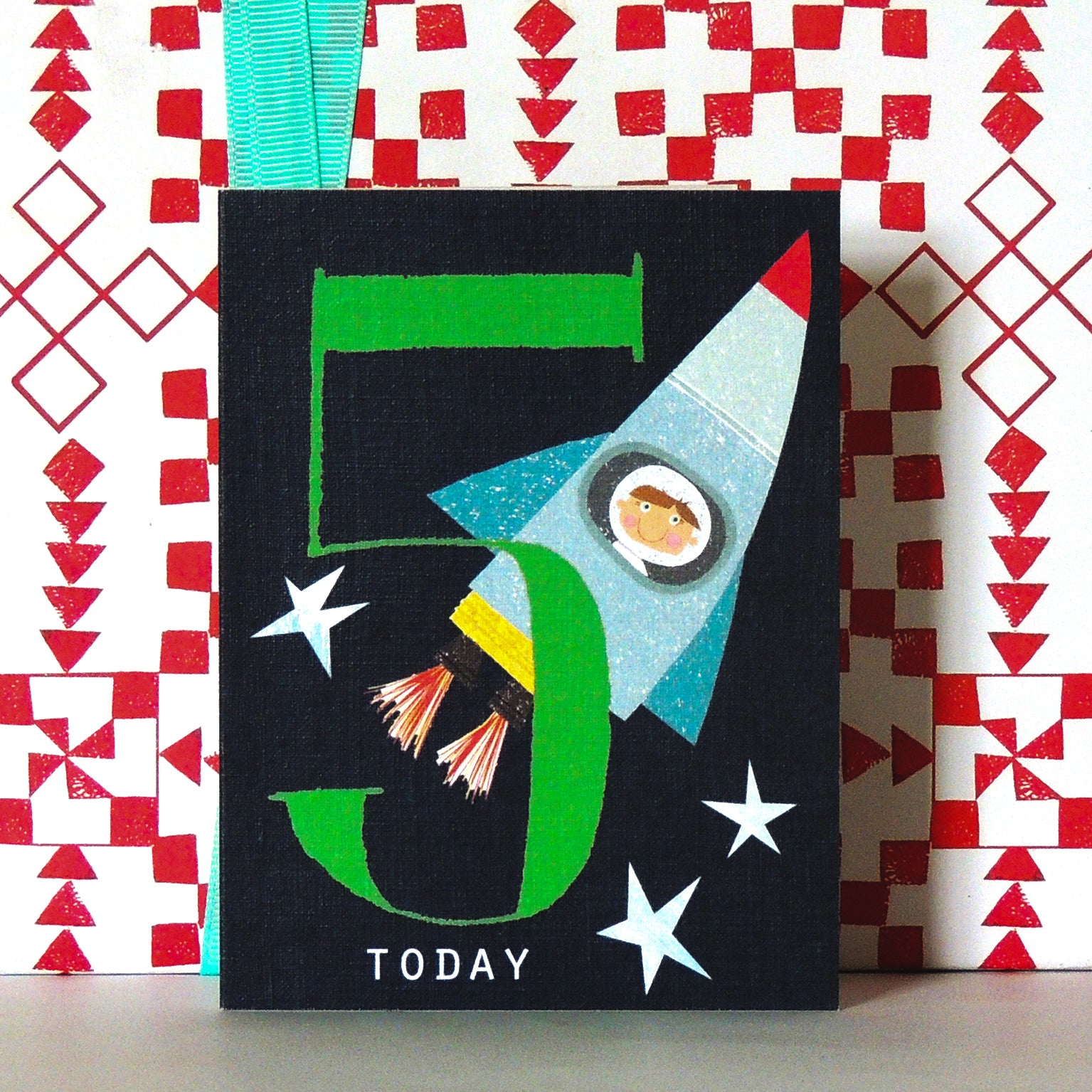 mini rocket 5th birthday card