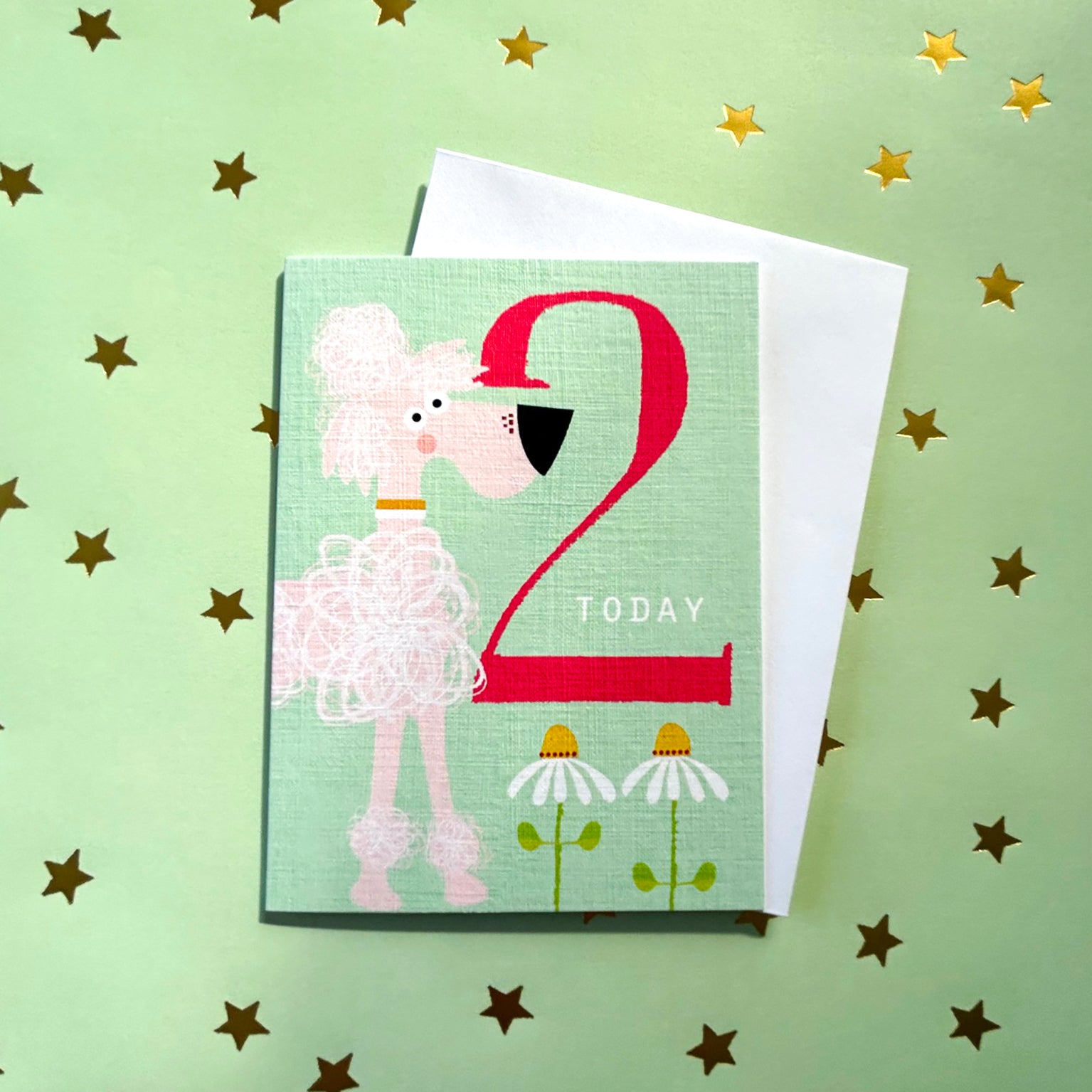 mini pink poodle 2nd birthday card