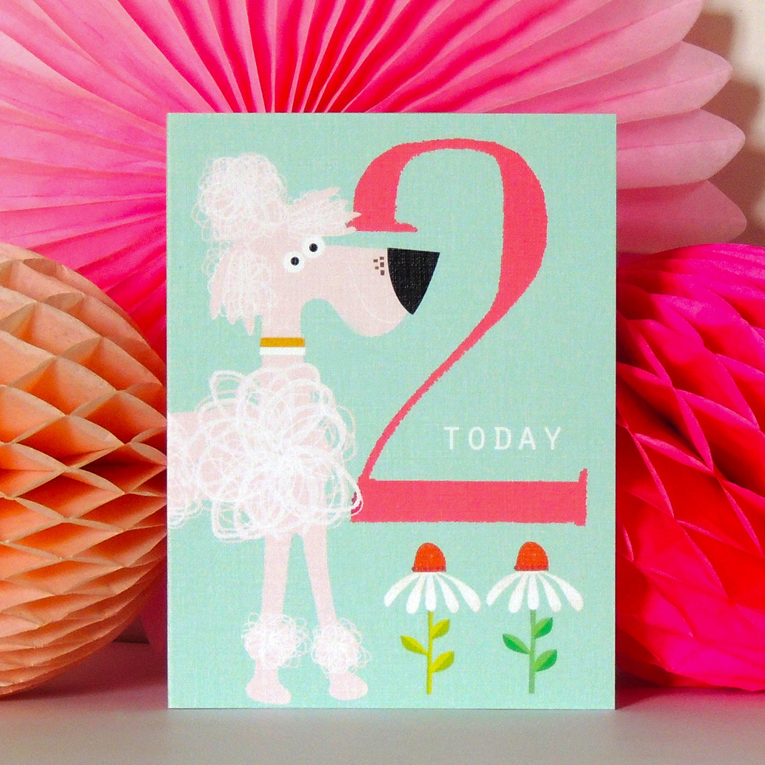 mini pink poodle 2nd birthday card