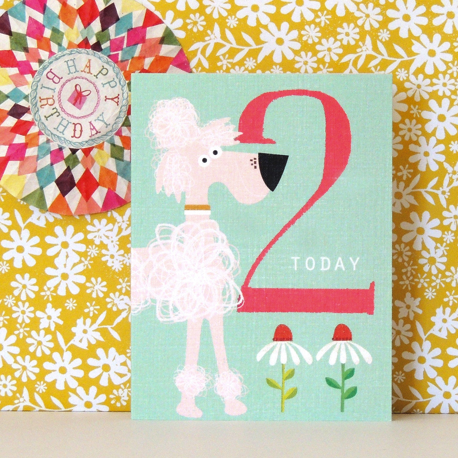 mini pink poodle 2nd birthday card