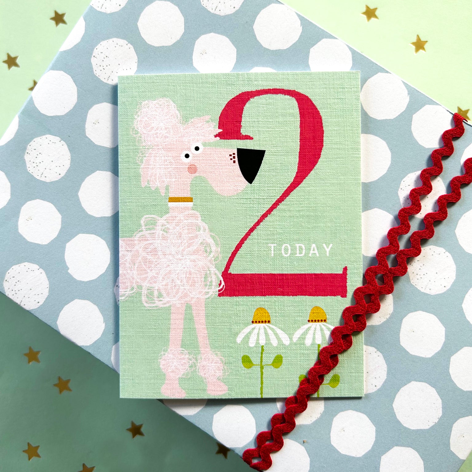 mini pink poodle 2nd birthday card