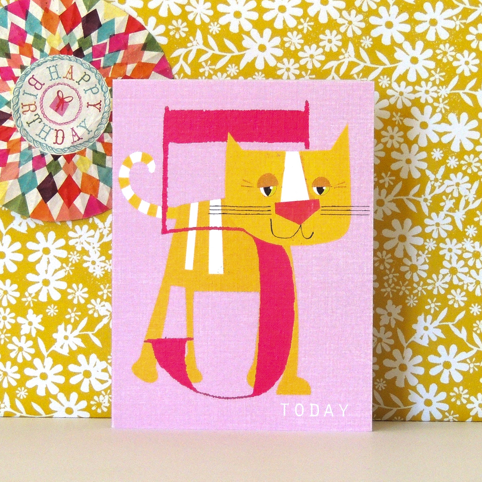 mini happy cat 5th birthday card