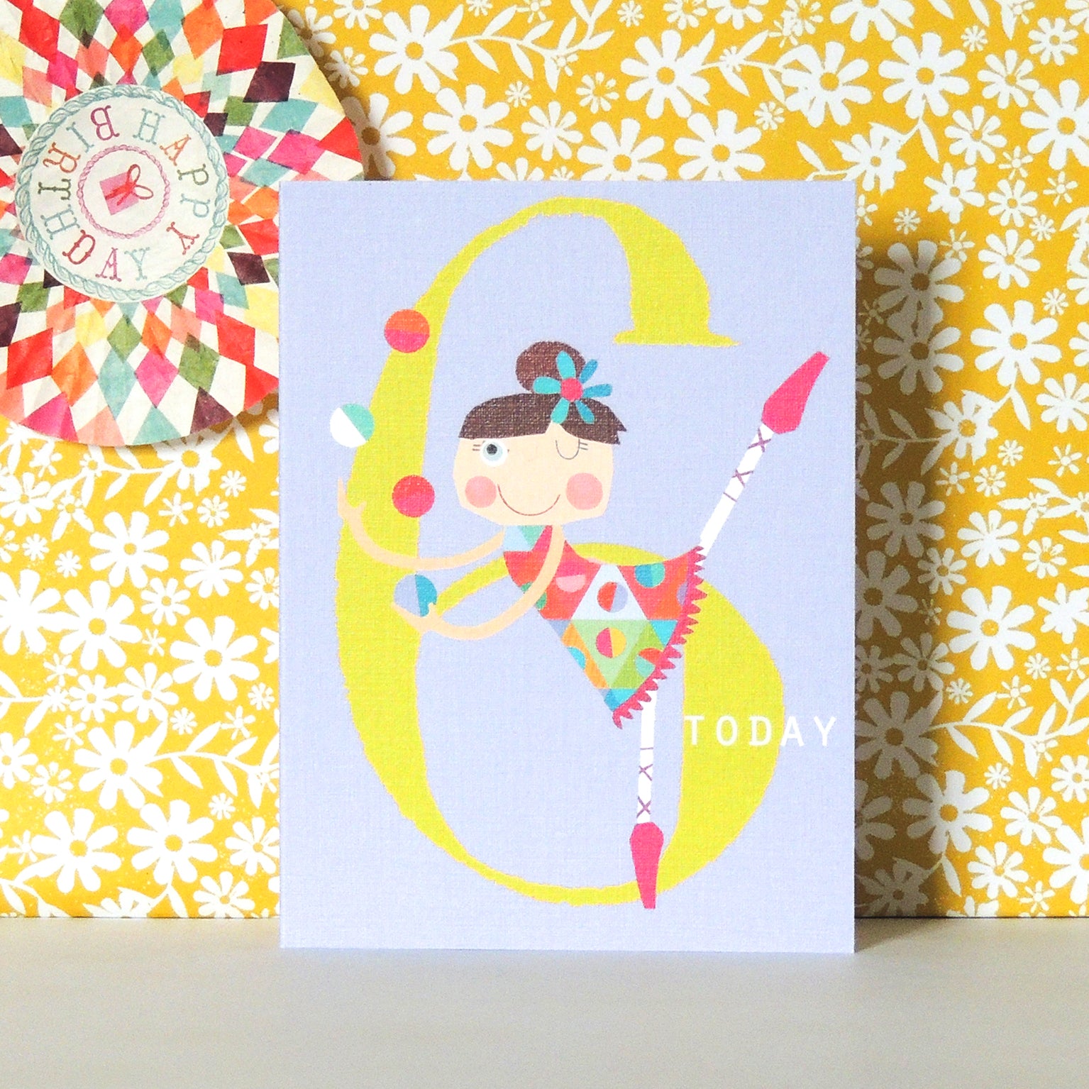 mini circus girl 6th birthday card