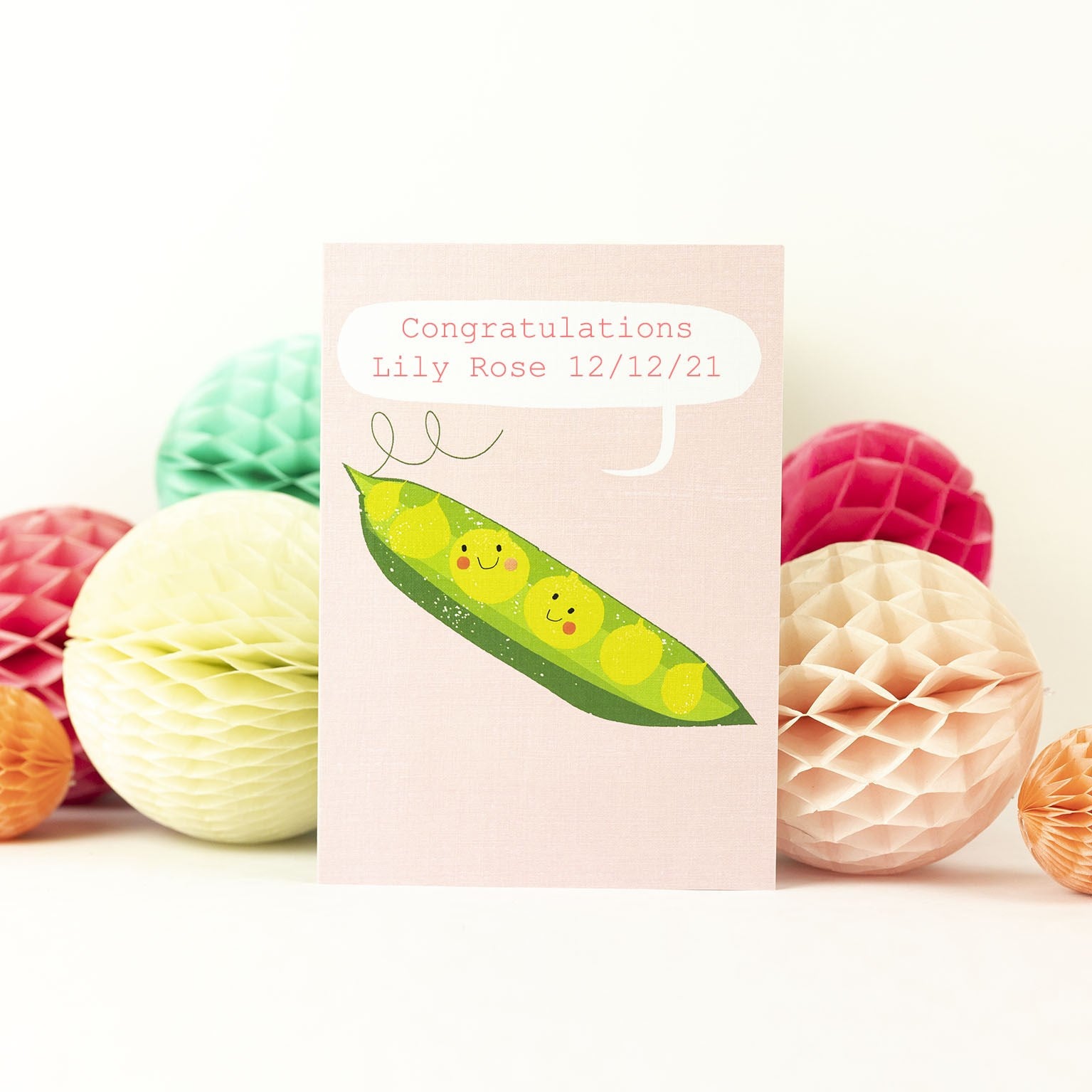 personalised pink peas card