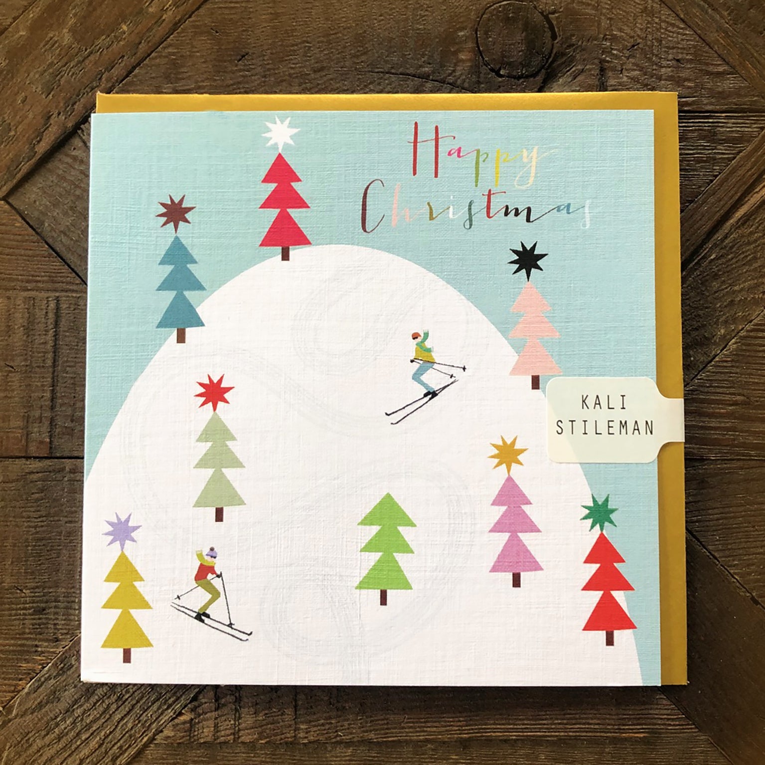 TF01 skiers Christmas greetings card