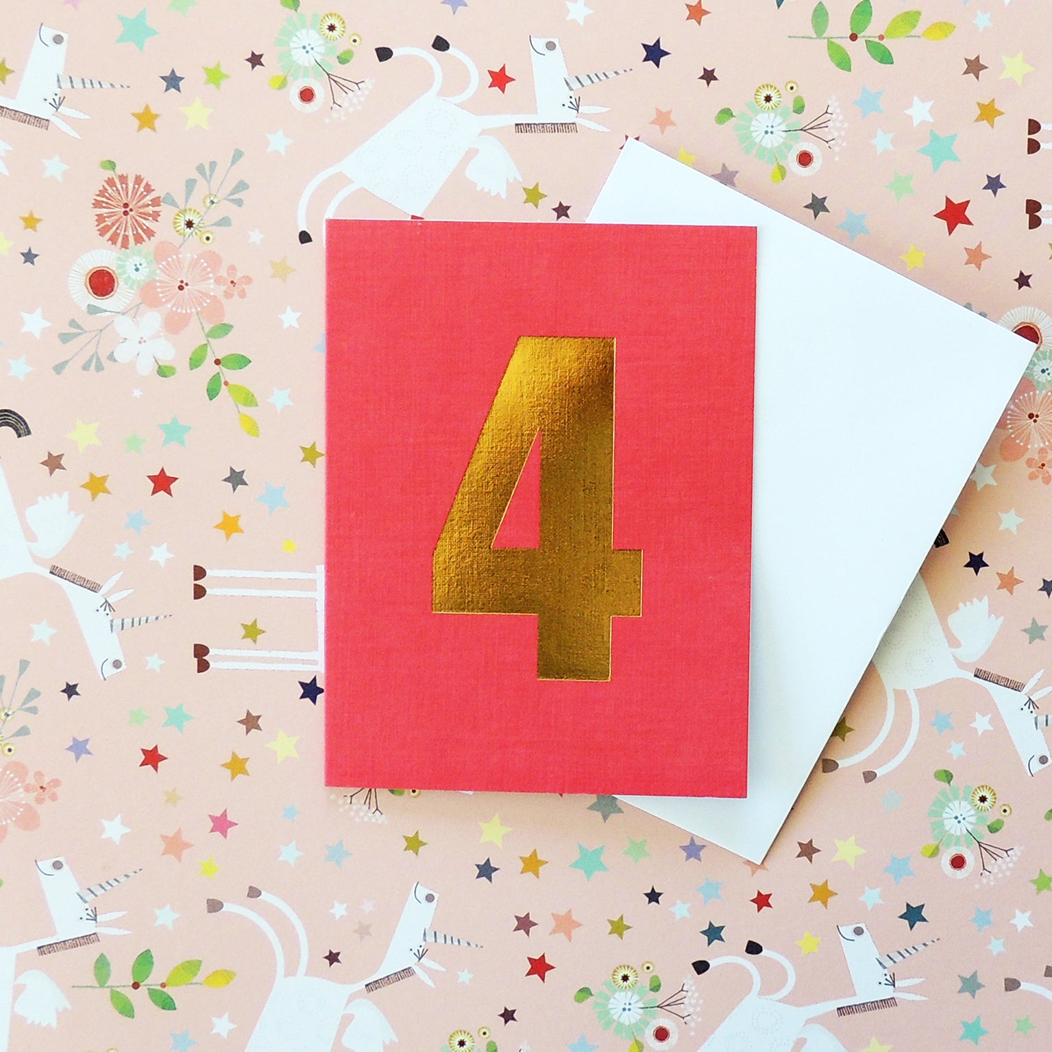 mini gold foiled number four card