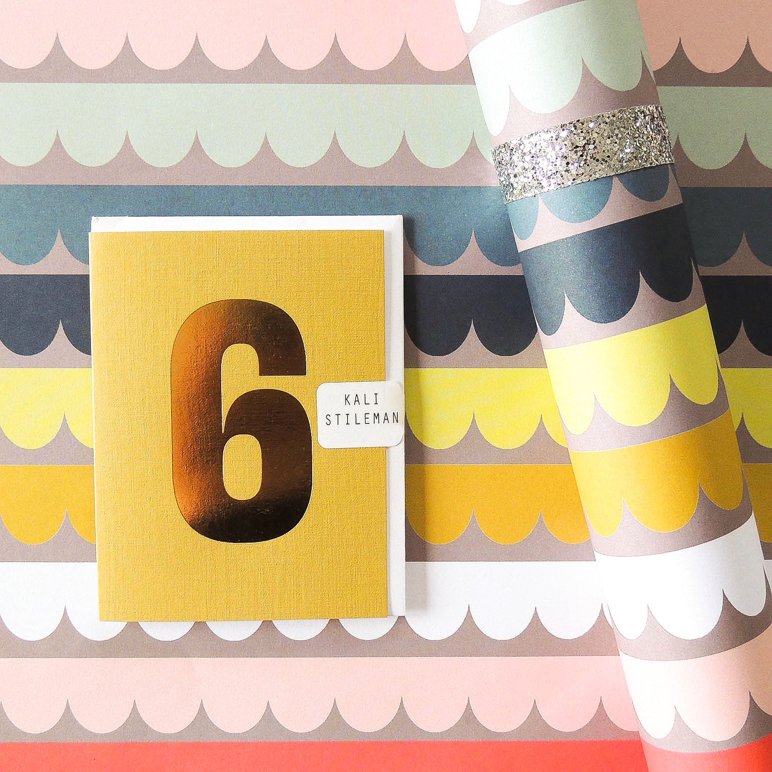 mini gold foiled number six card