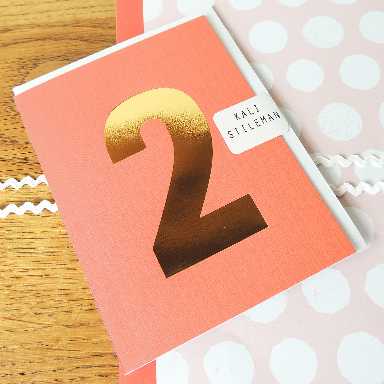 mini gold foiled number two card