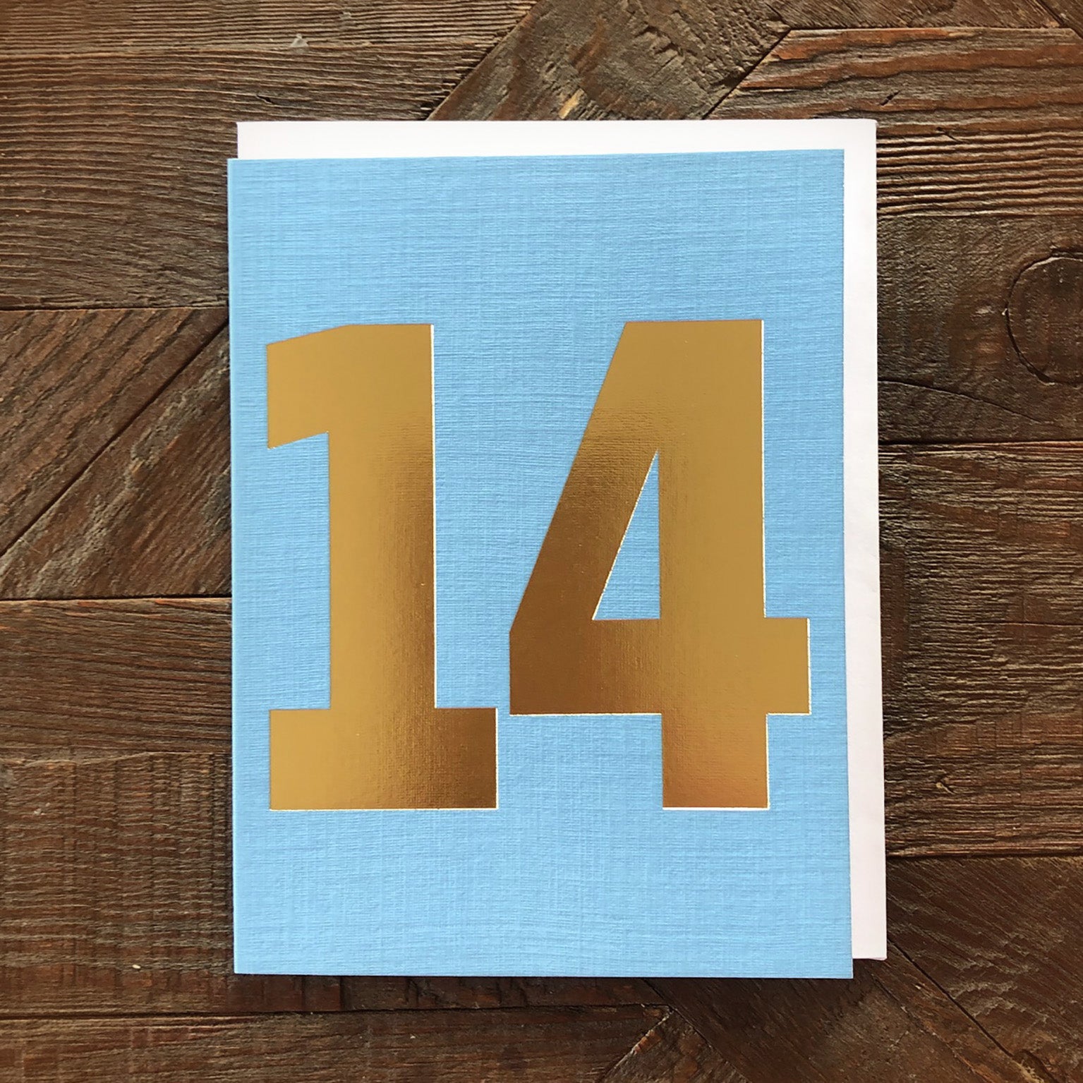 mini gold foiled number fourteen card