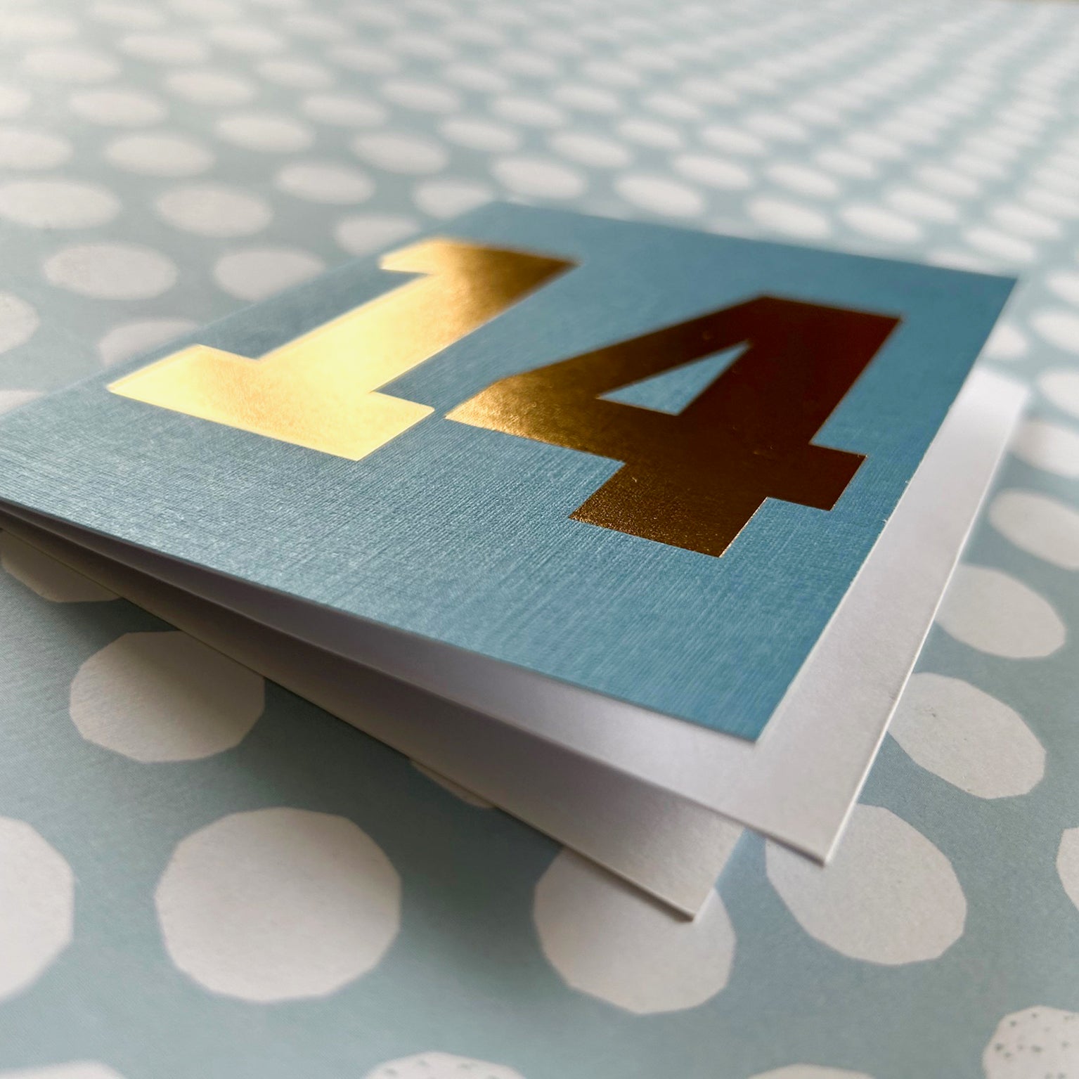 mini gold foiled number fourteen card