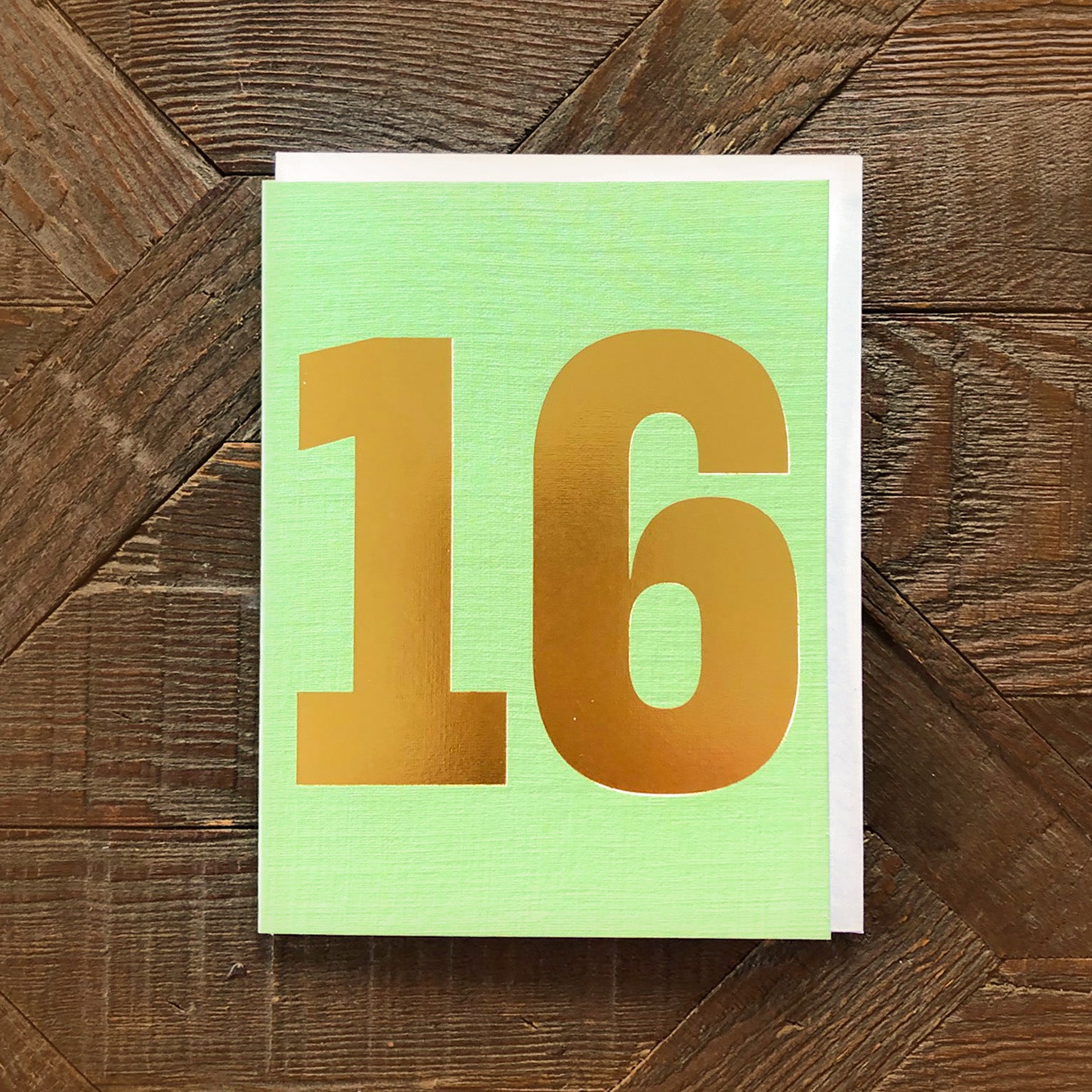 mini gold foiled number sixteen card