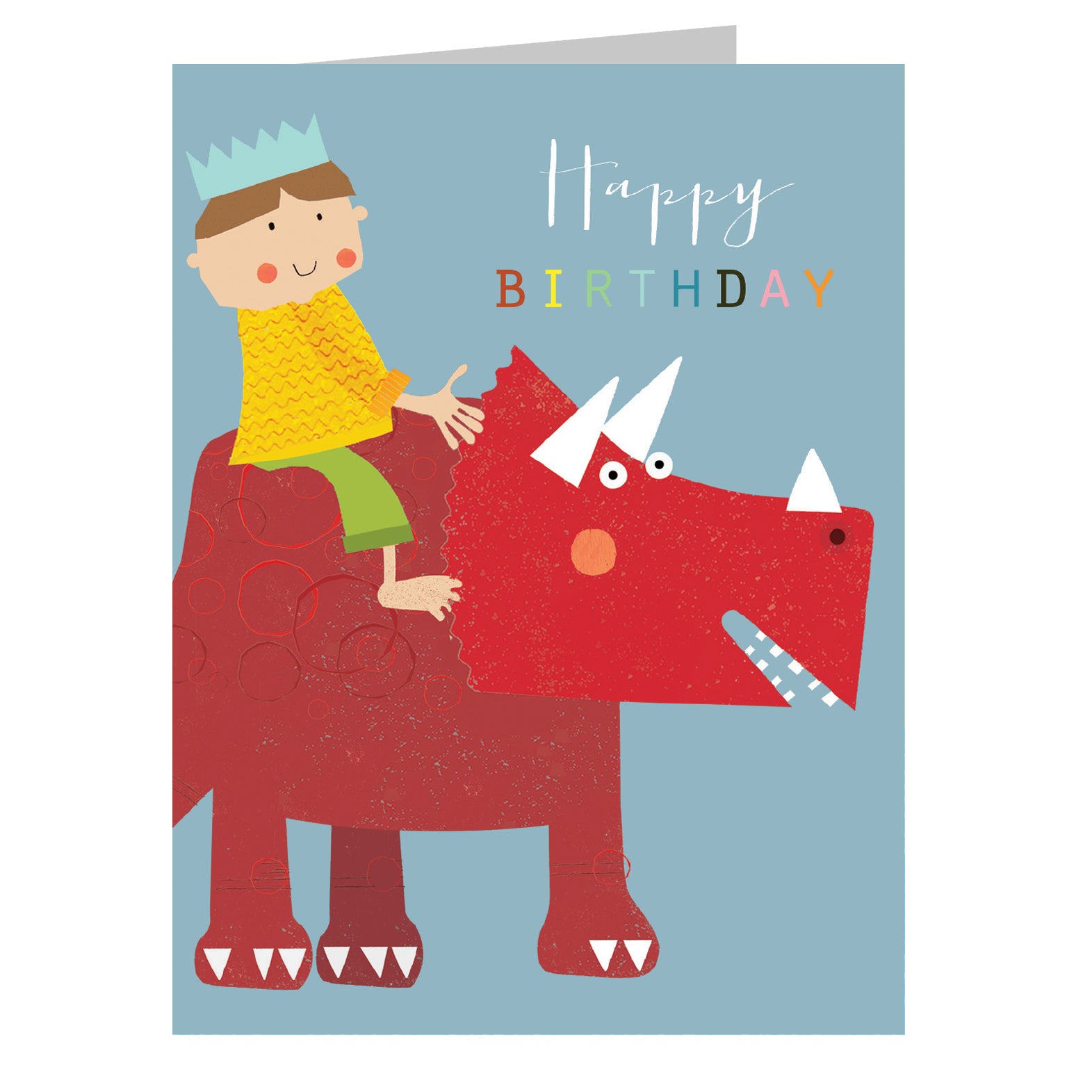 mini boy on a dinosaur birthday card