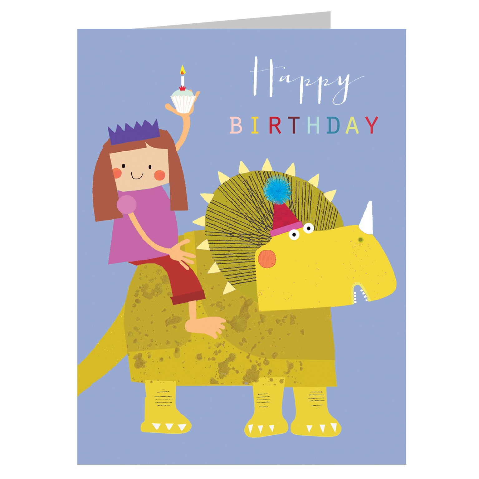 mini girl on a dinosaur birthday card