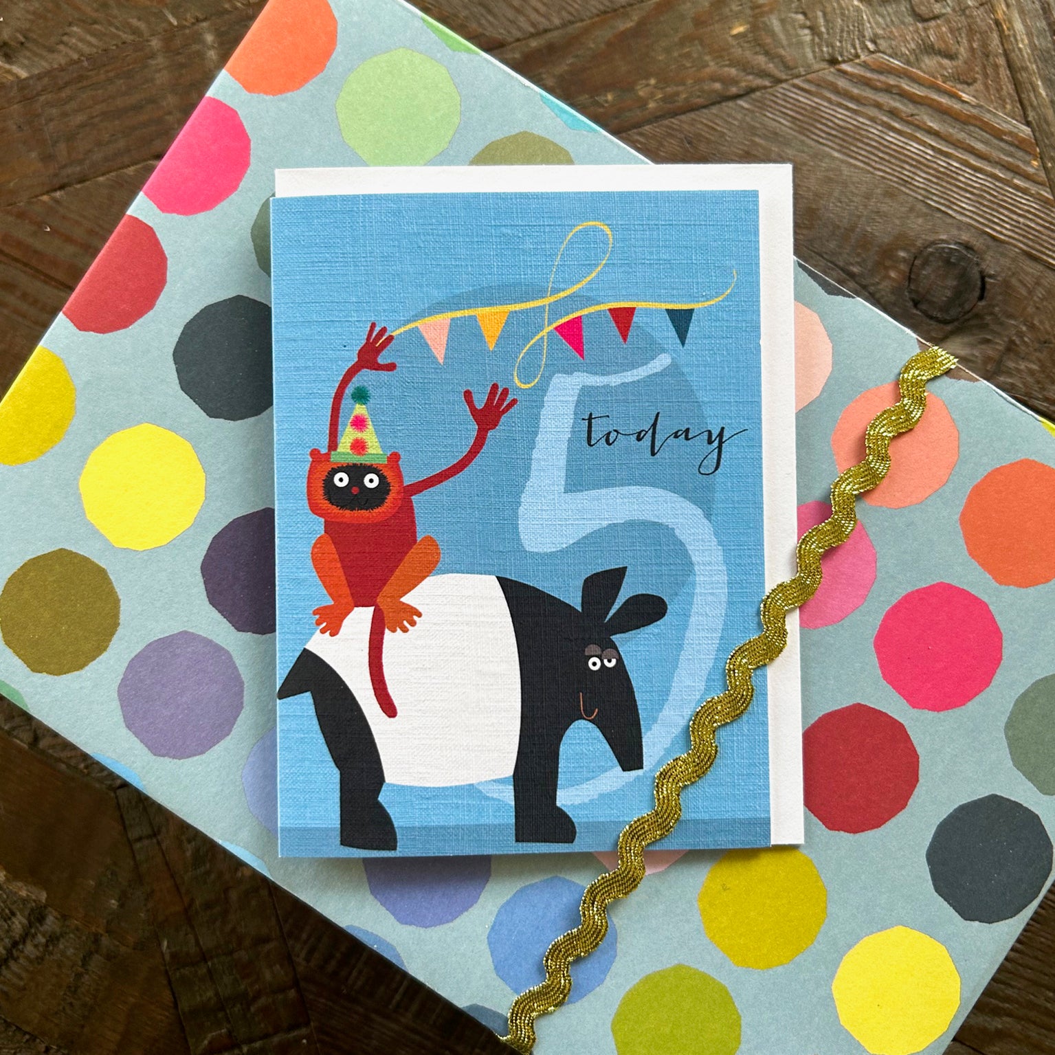 mini tapir & lemur 5th birthday card