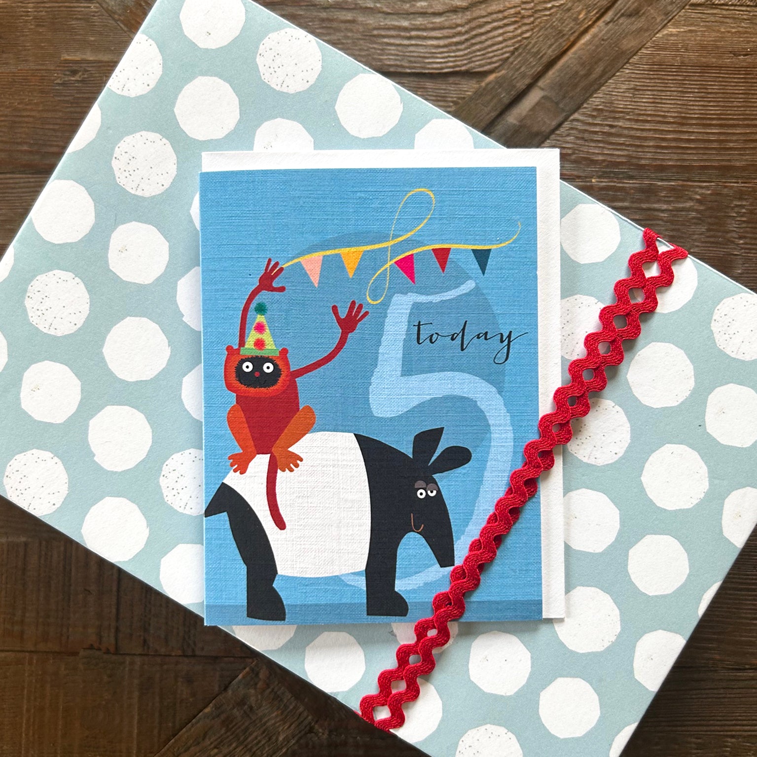 mini tapir & lemur 5th birthday card