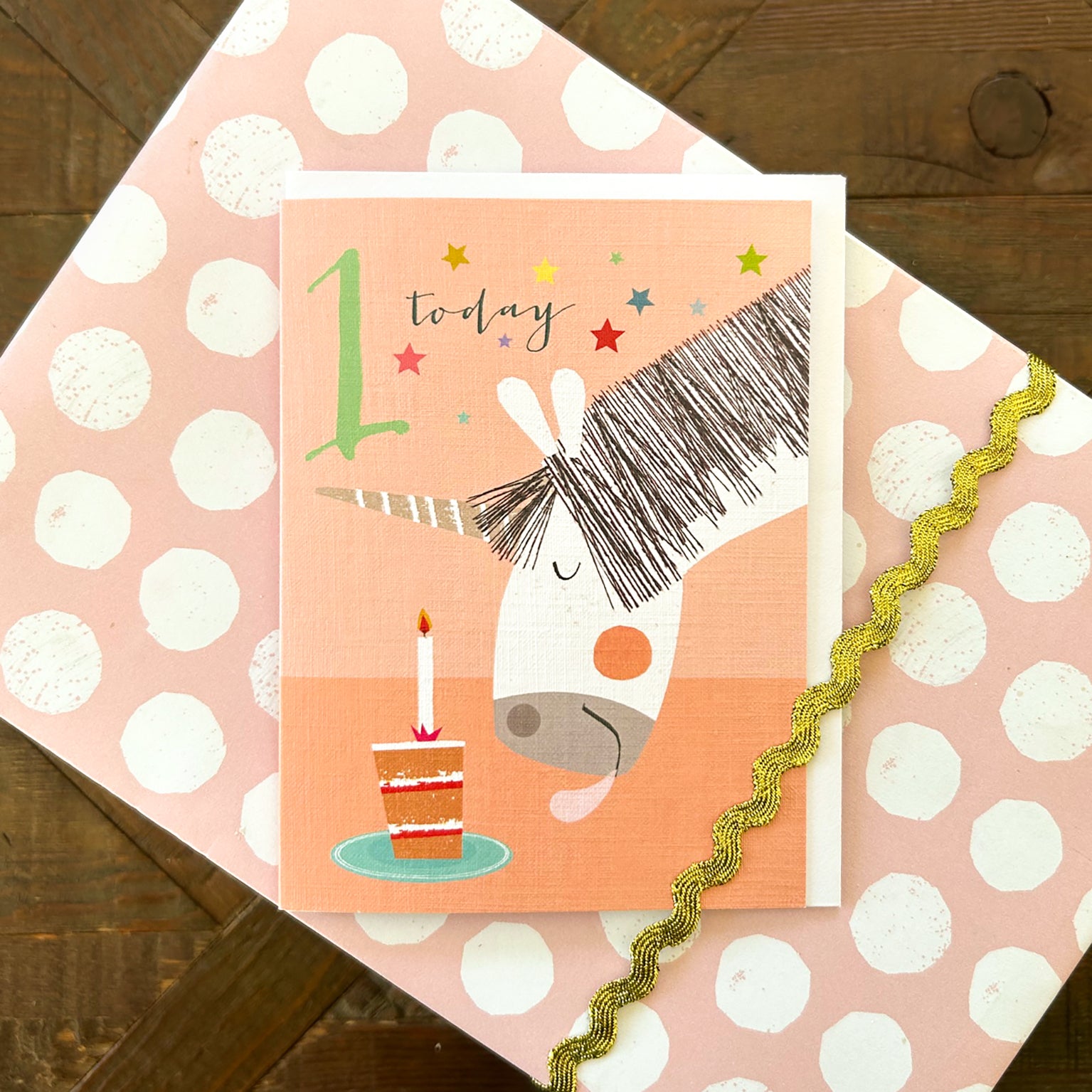 mini unicorn 1st birthday card