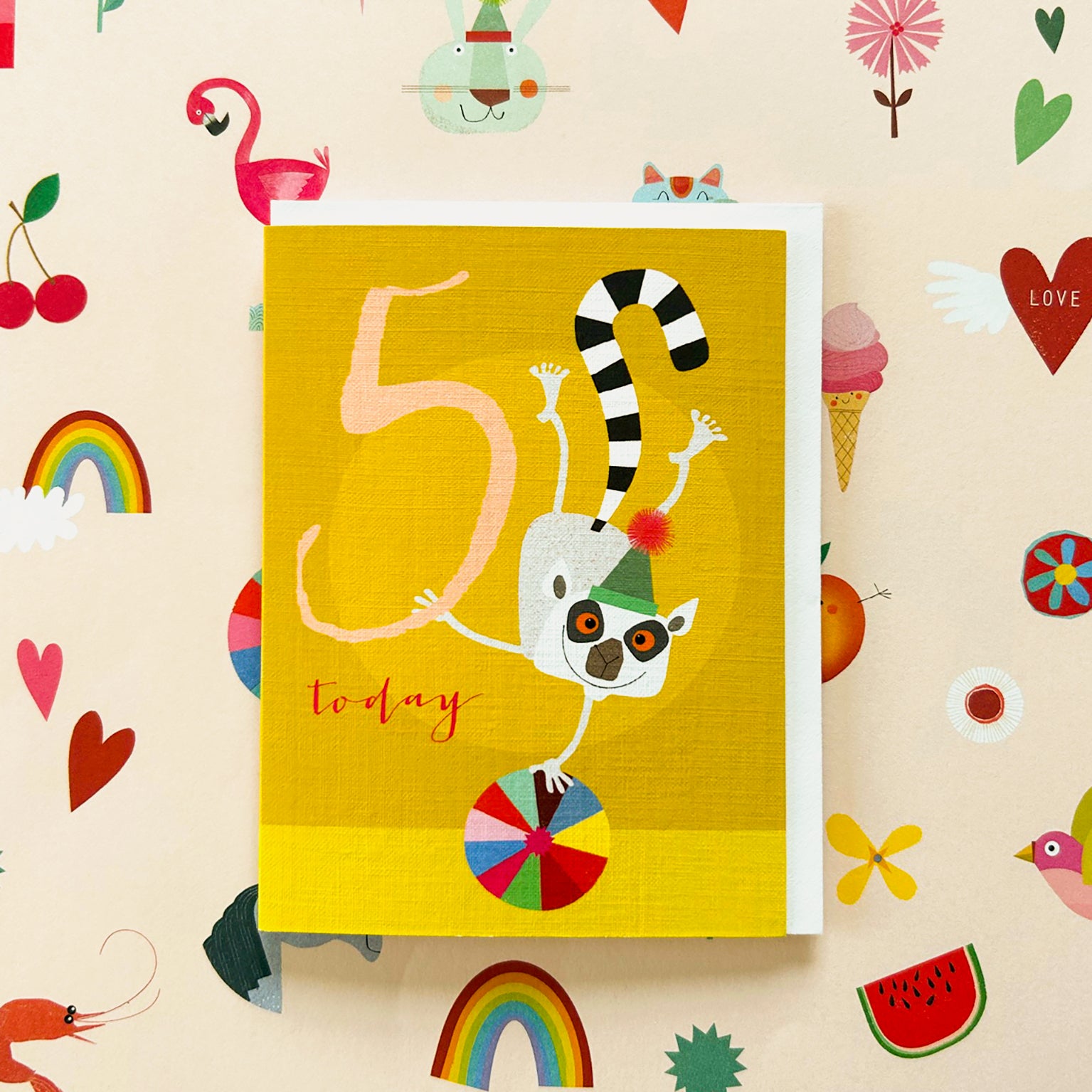 mini lemur 5th birthday card