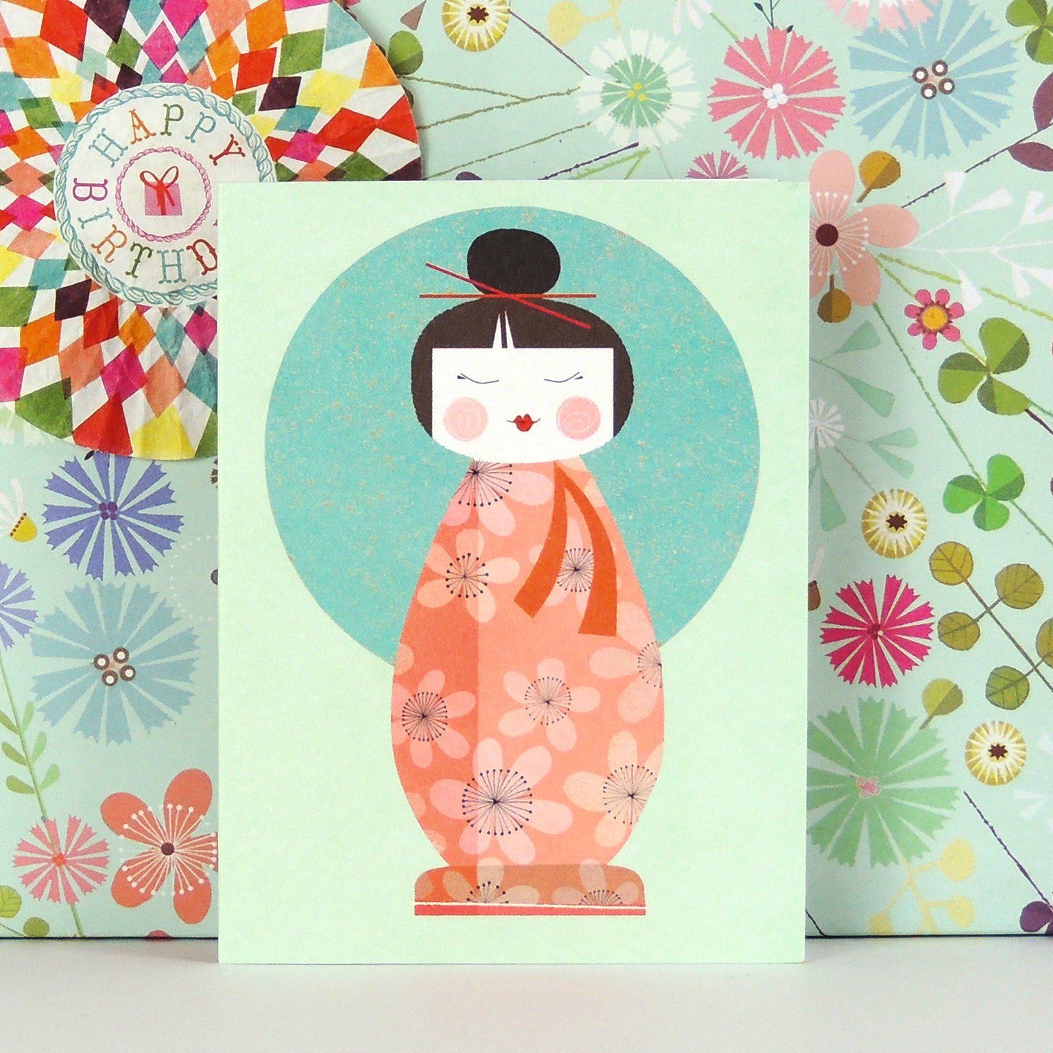 mini kokeshi doll card