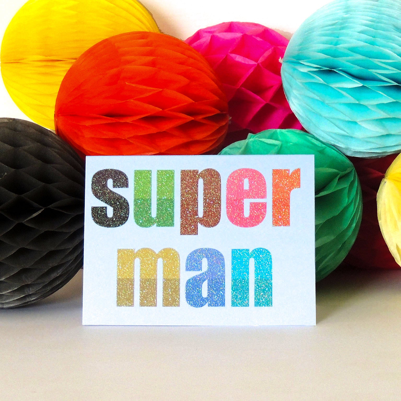 mini glittery superman card