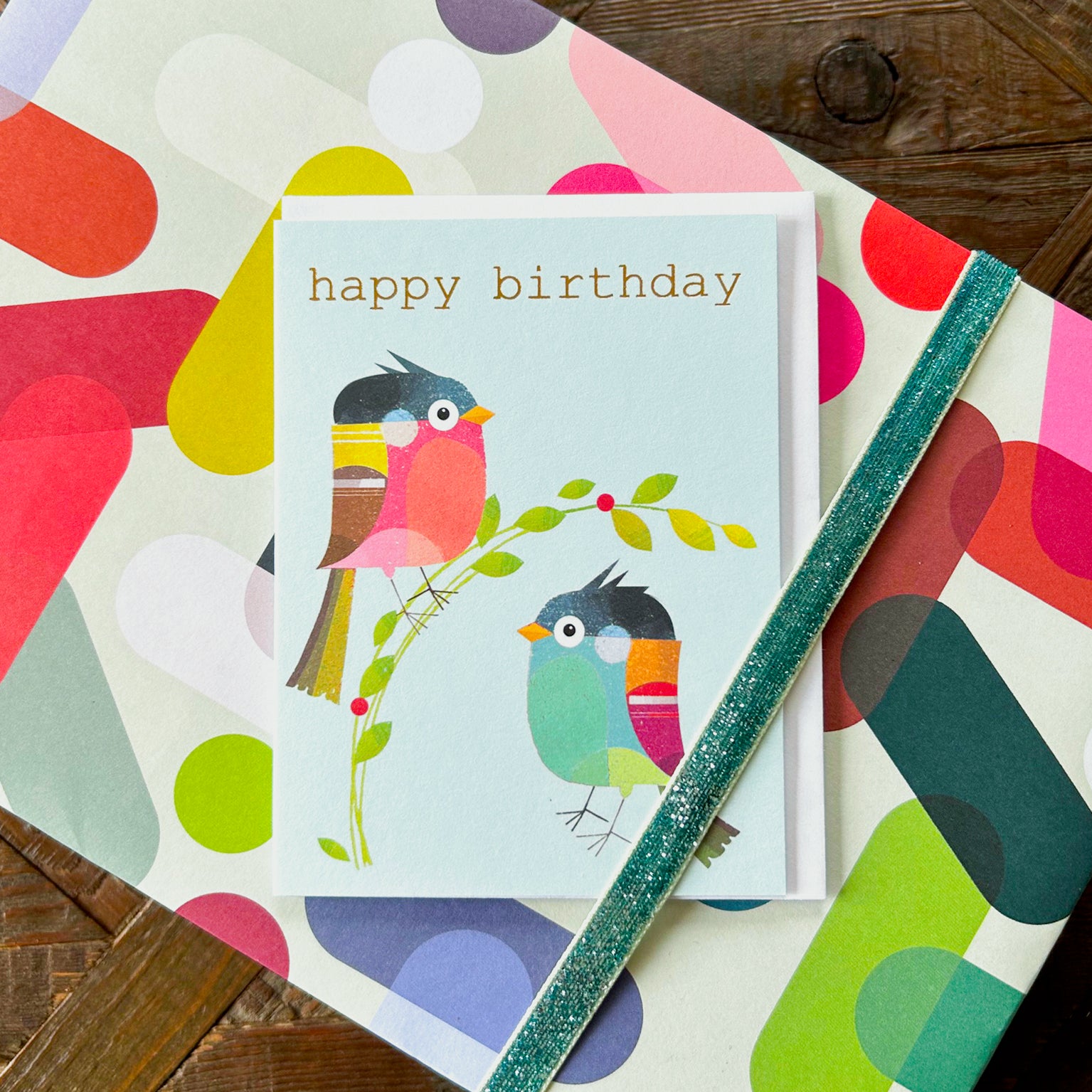 TW203 mini gold foiled birdie birthday card