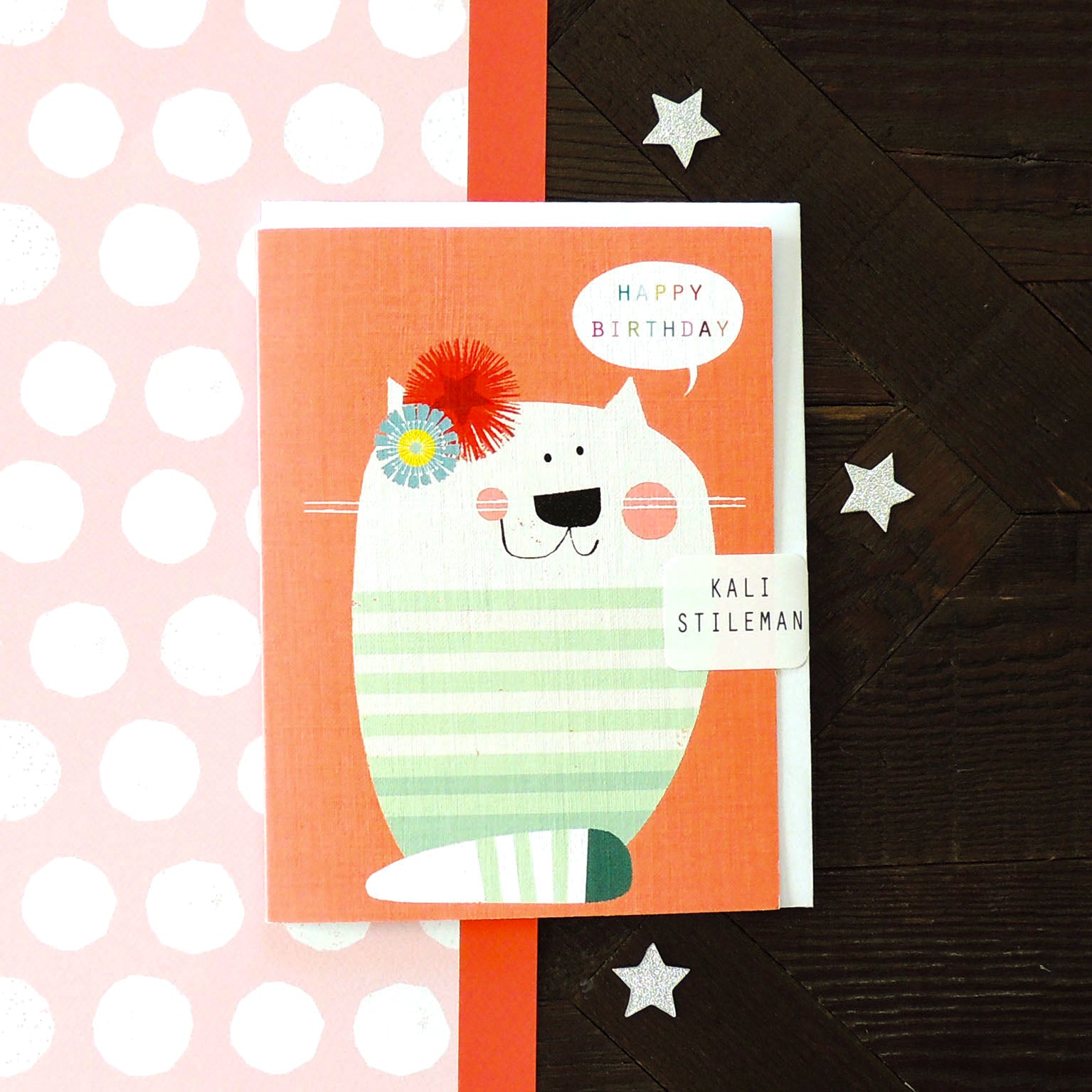 TY12 mini knitted cat birthday card