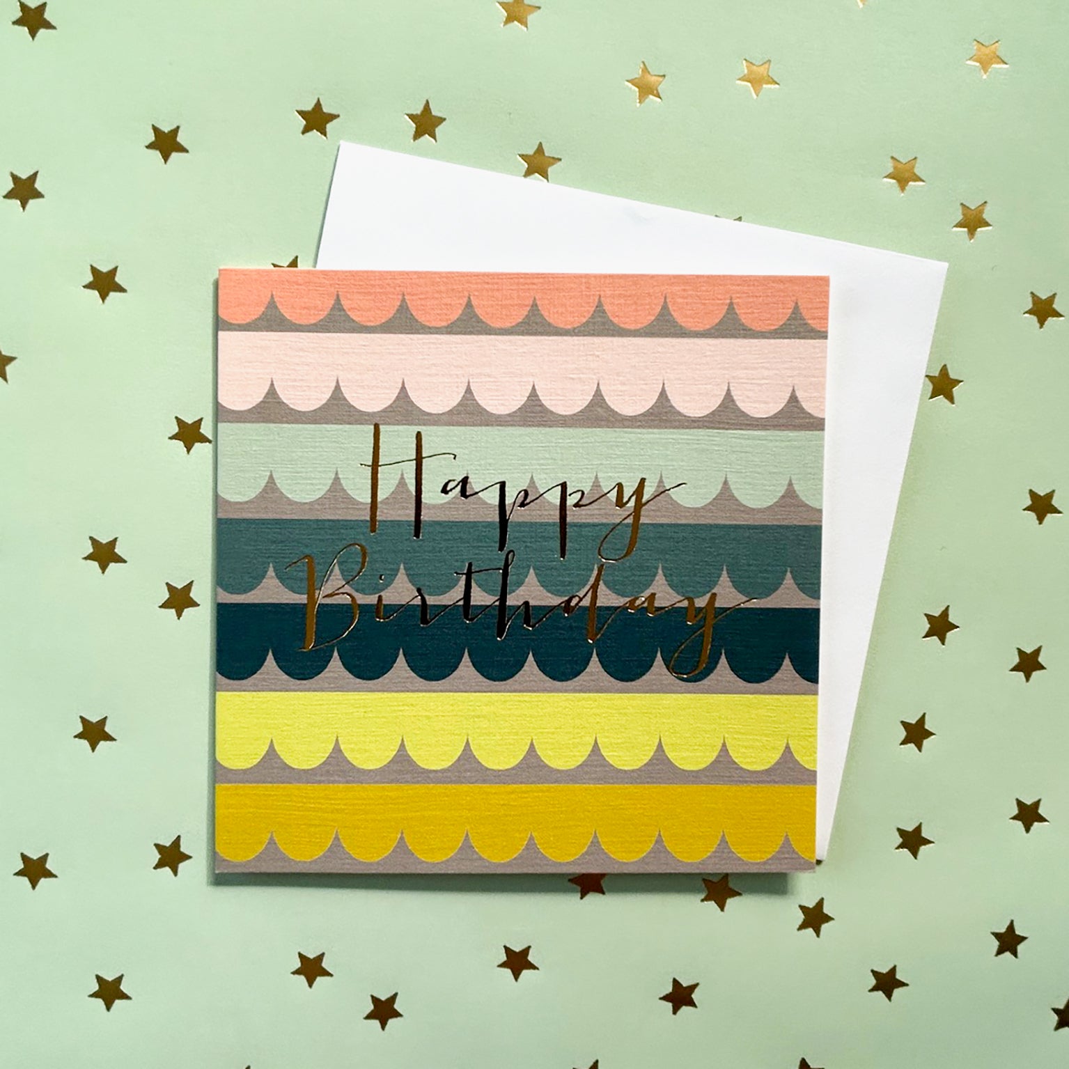 WO43 gold foiled scallop birthday card