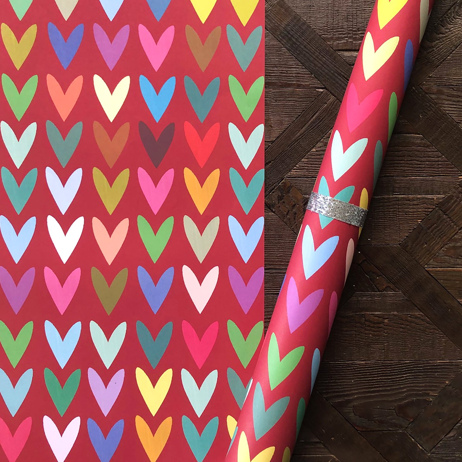 WP117 red hearts wrapping paper