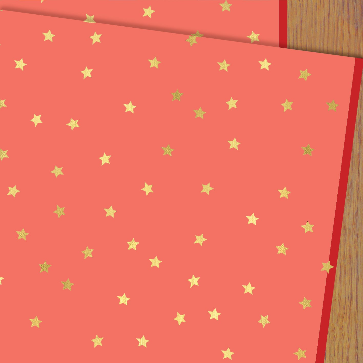 WP126 gold foiled coral stars wrapping paper