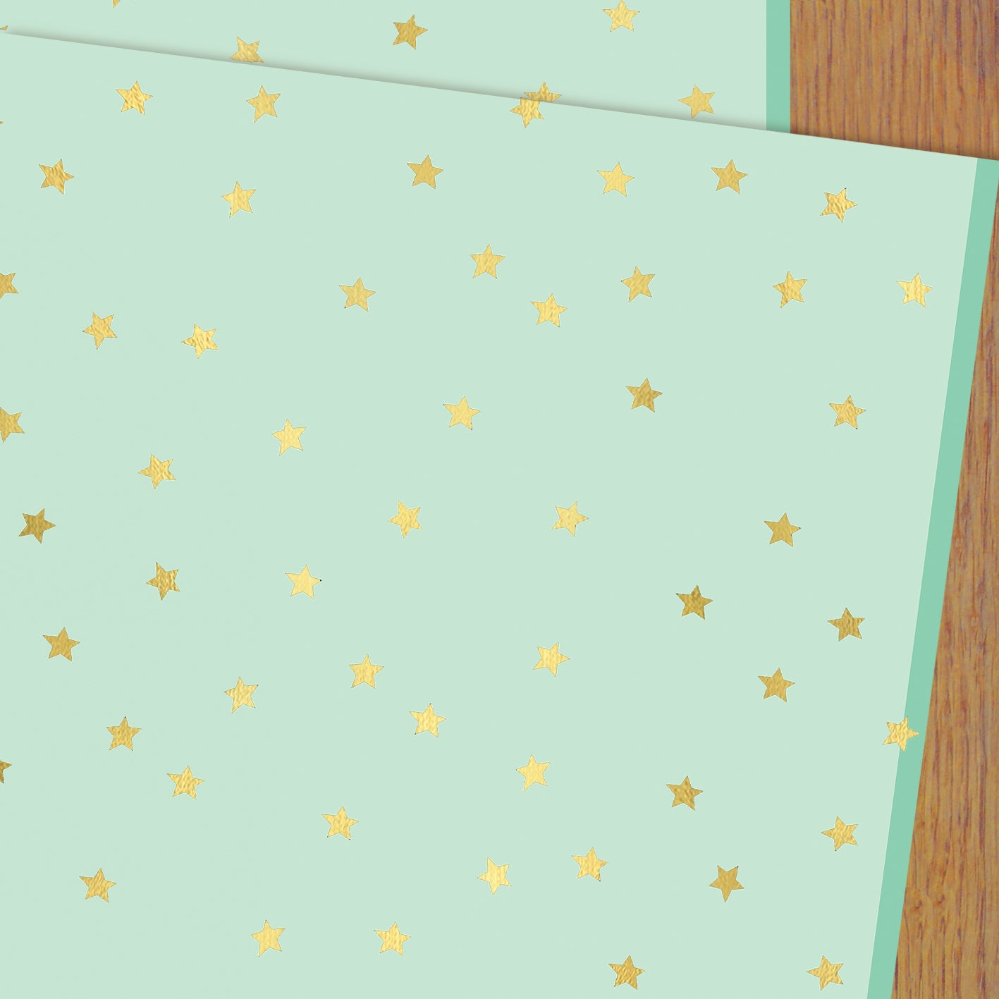 WP127 gold foiled eau de nil stars wrapping paper