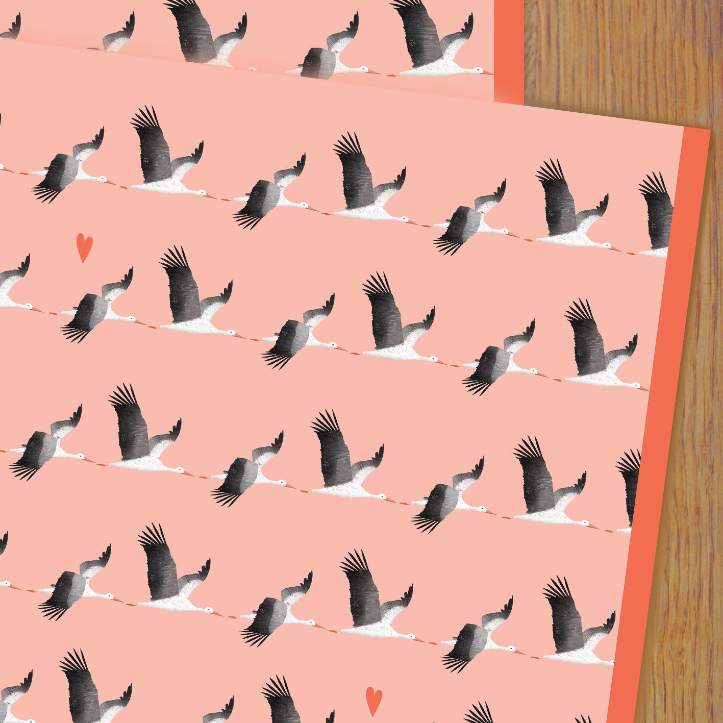 WP91 pink stork wrapping paper