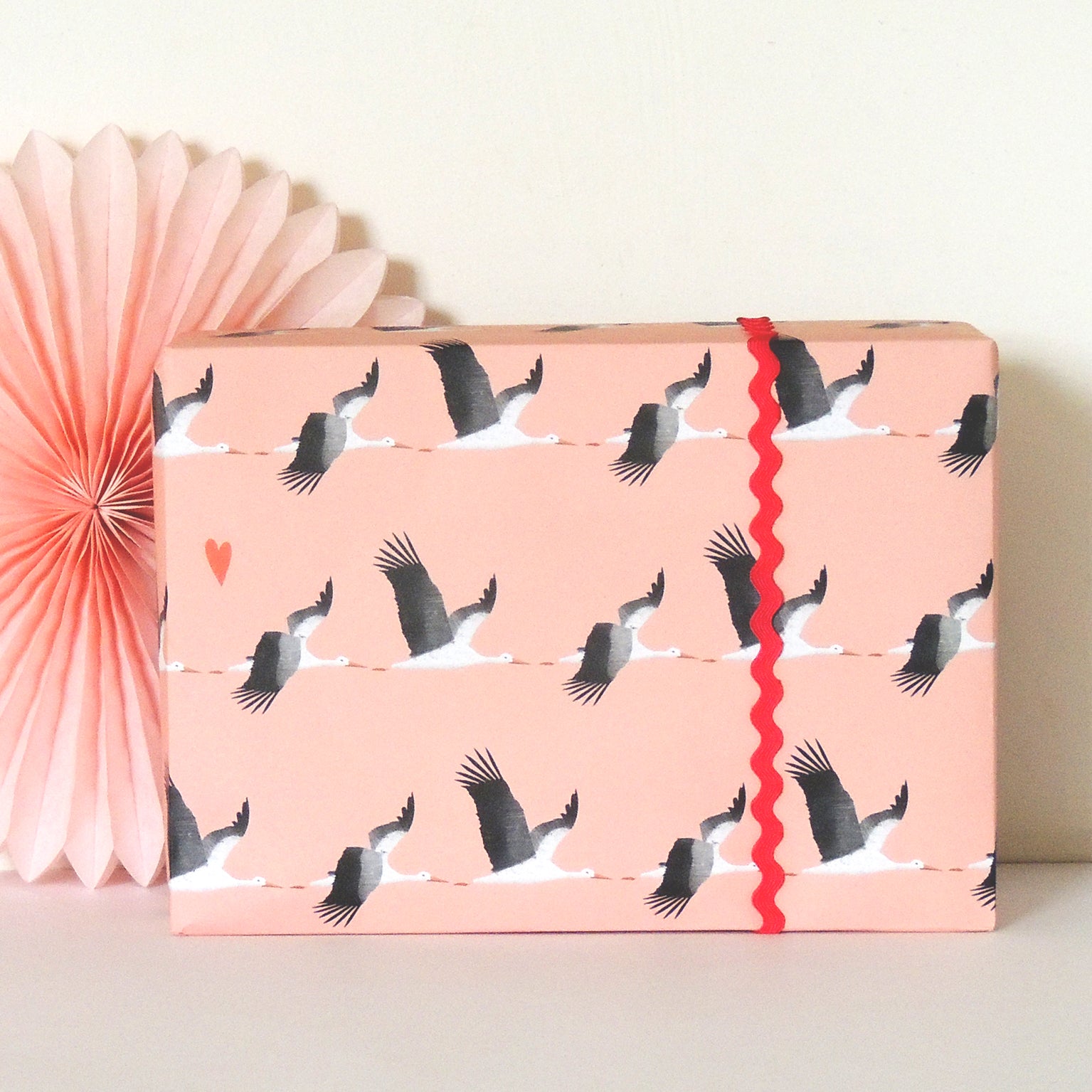 WP91 pink stork wrapping paper