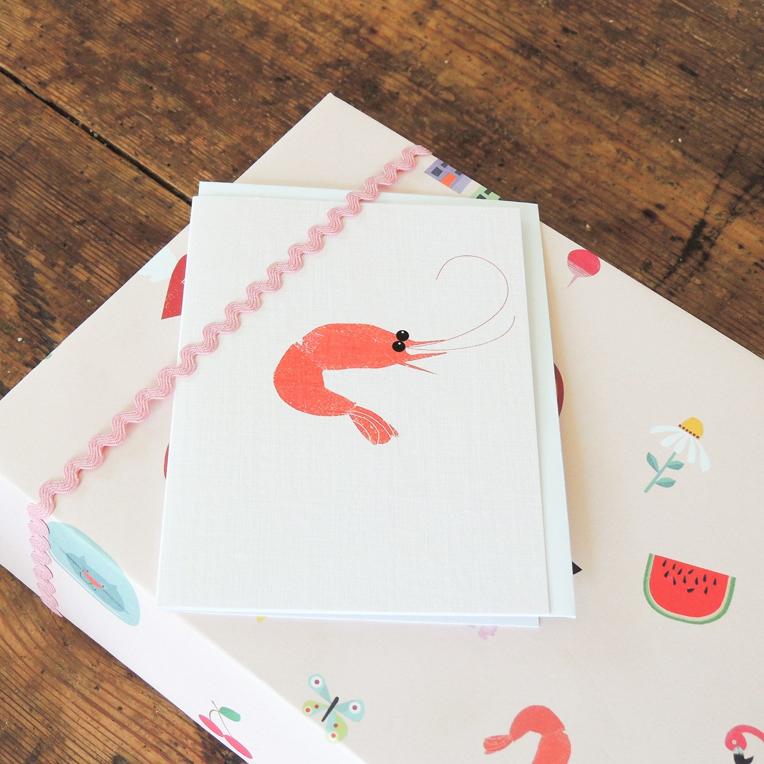 mini prawn greetings card