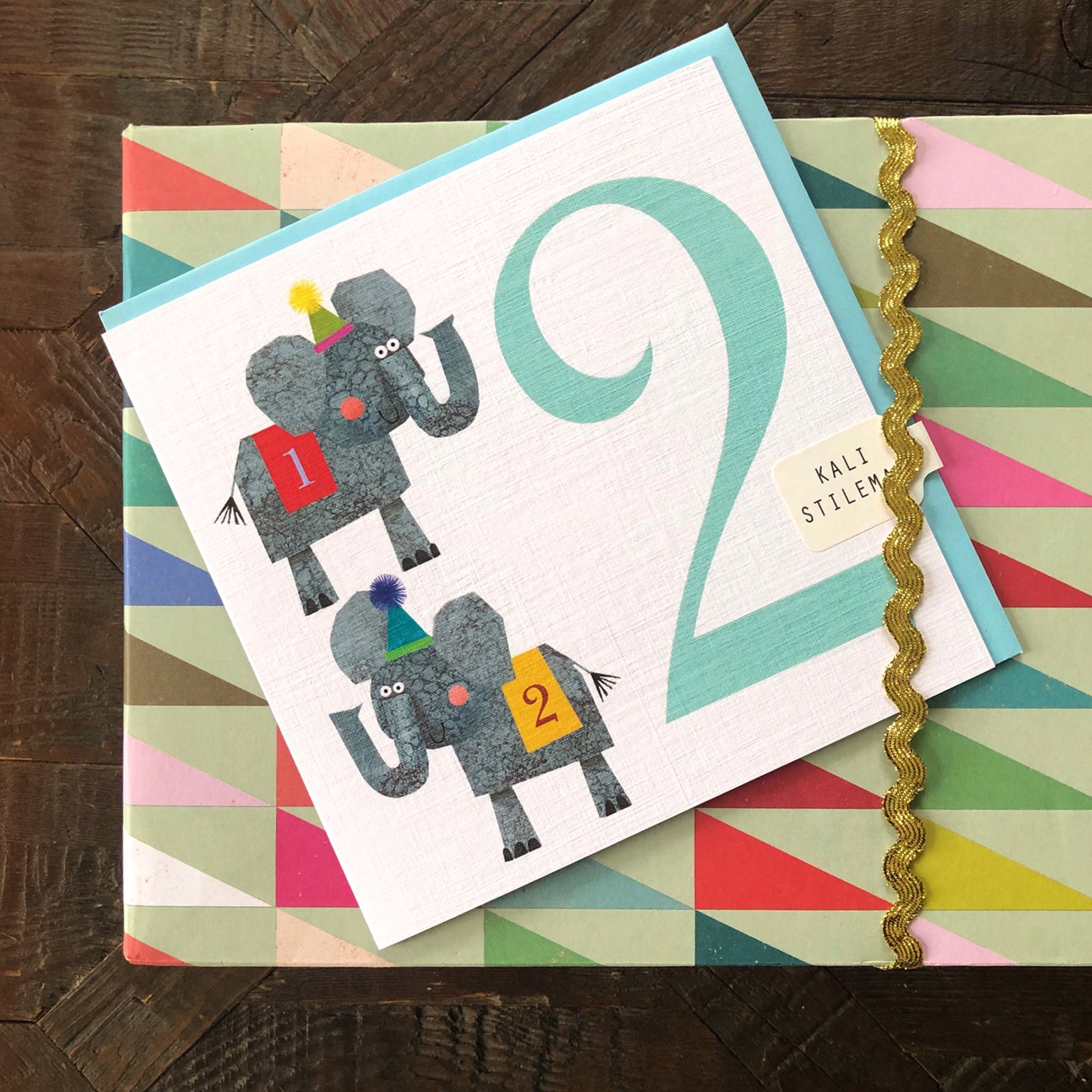 Z2 two elephants 2nd birthday card