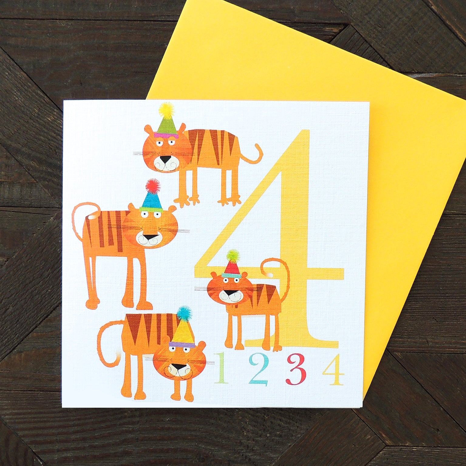 Z4 four tigers 4th birthday card