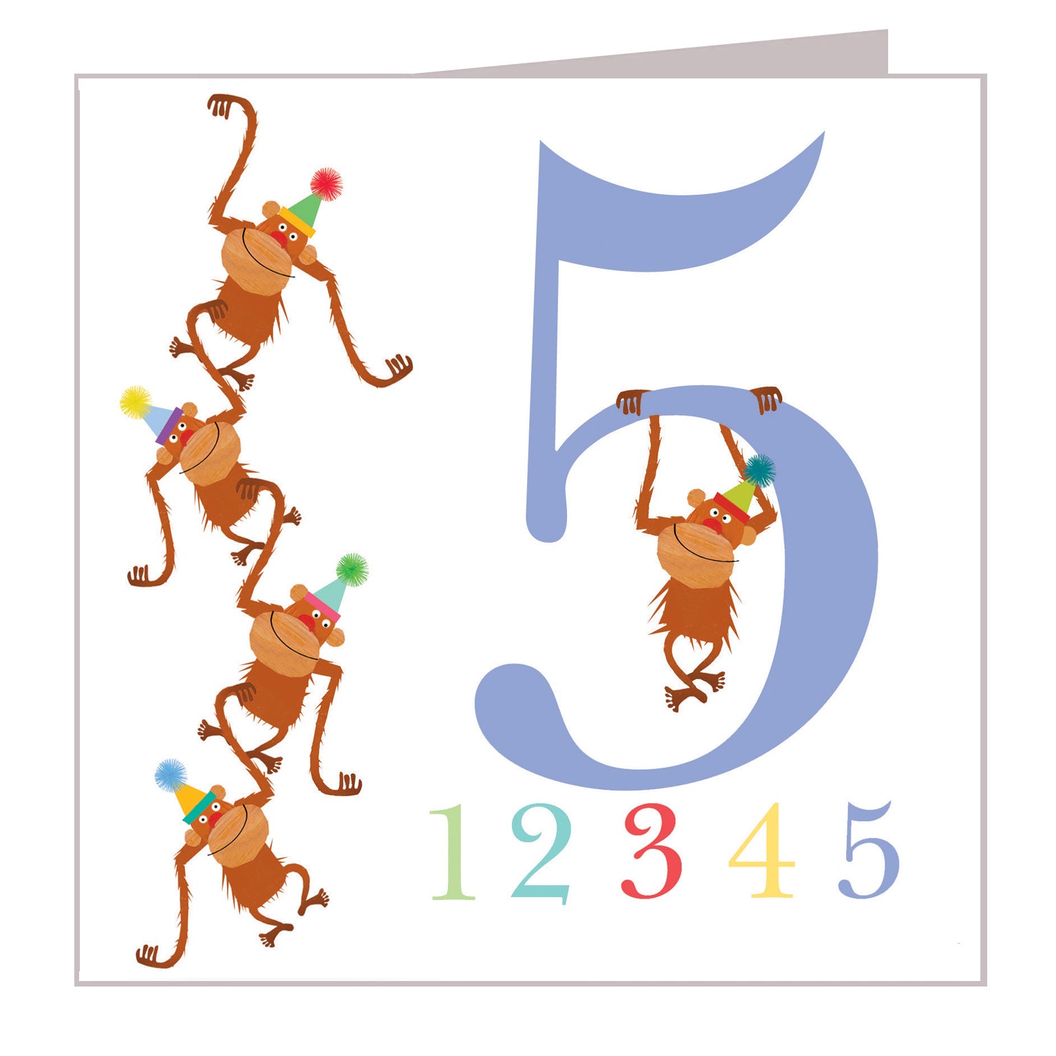 Z5 five monkeys 5th birthday card