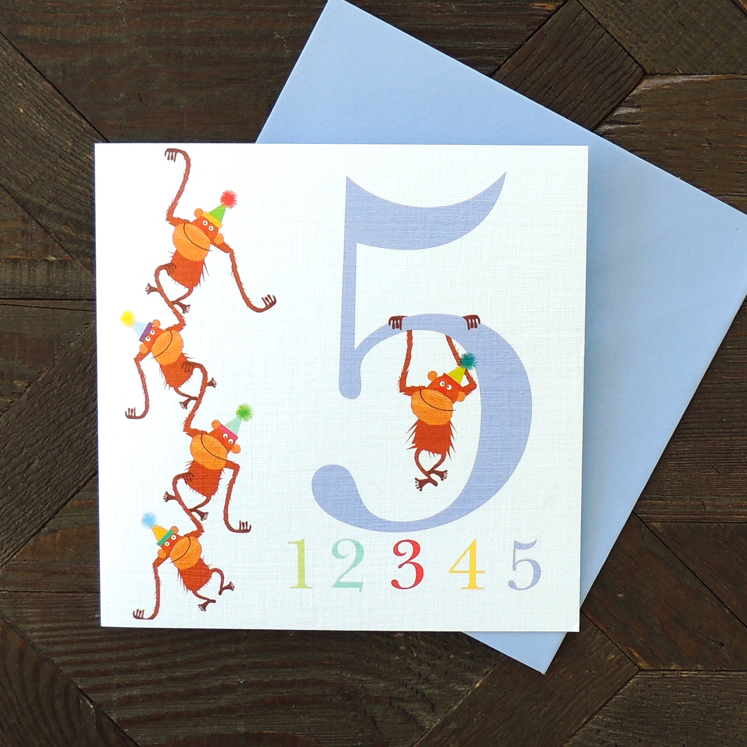 Z5 five monkeys 5th birthday card