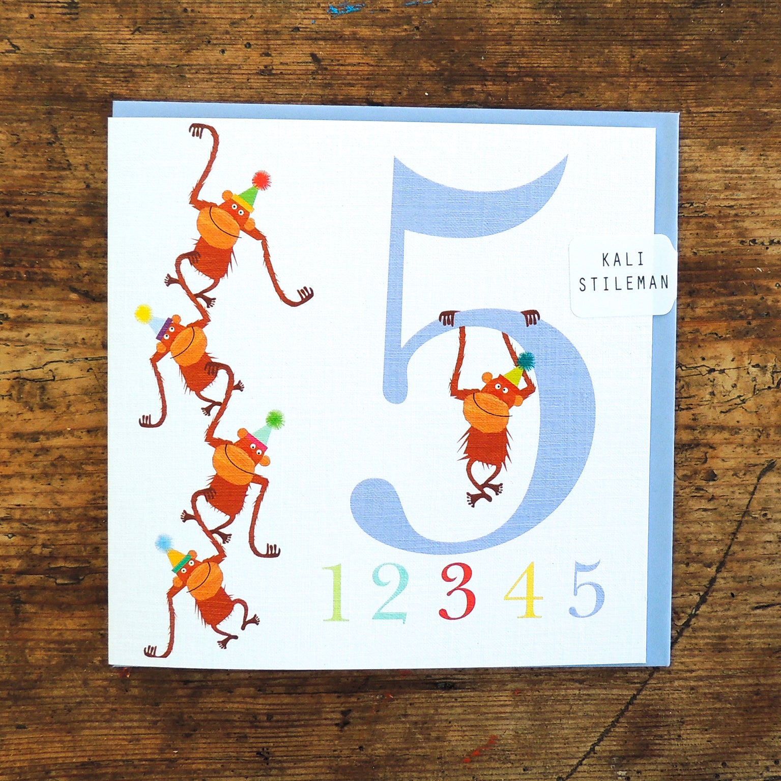 Z5 five monkeys 5th birthday card