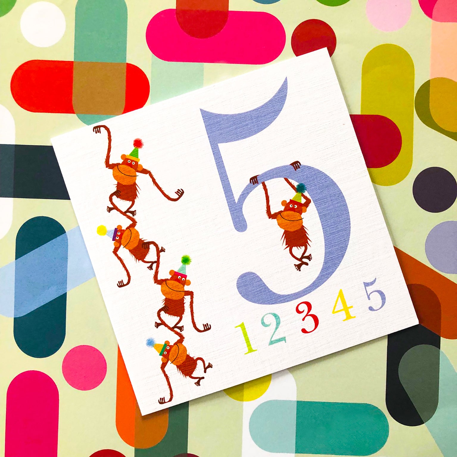 Z5 five monkeys 5th birthday card