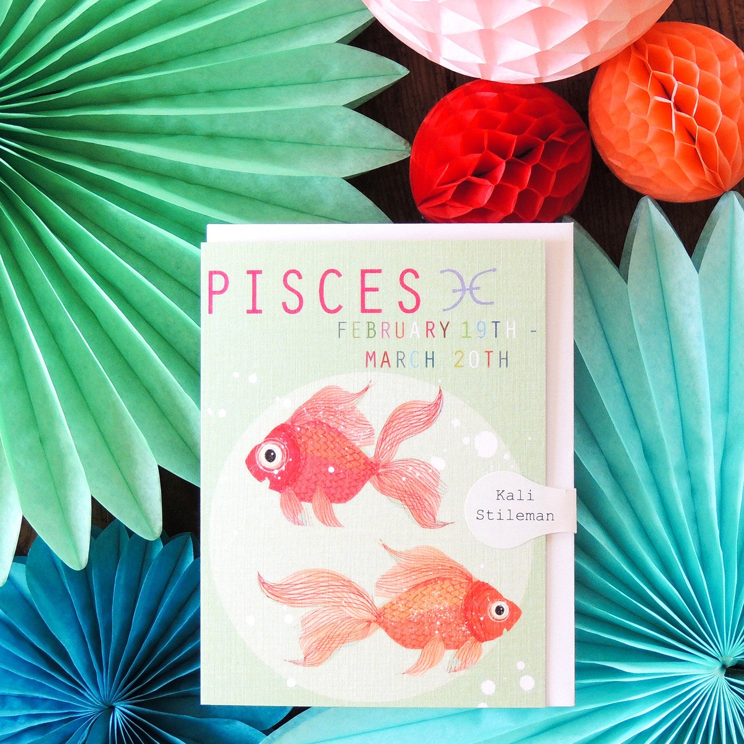 mini pisces greetings card