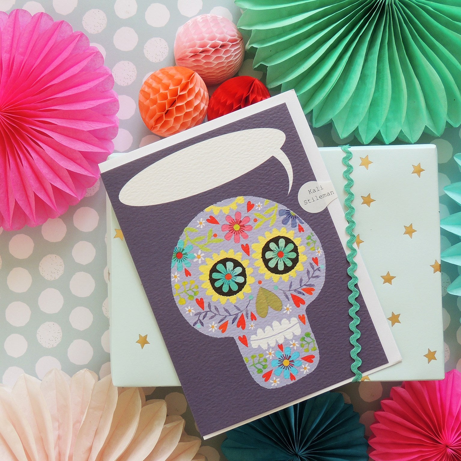 personalised flowery skull card