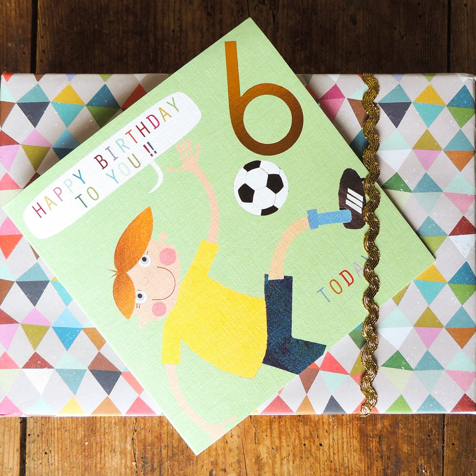 CP06 copper foiled football 6th birthday card